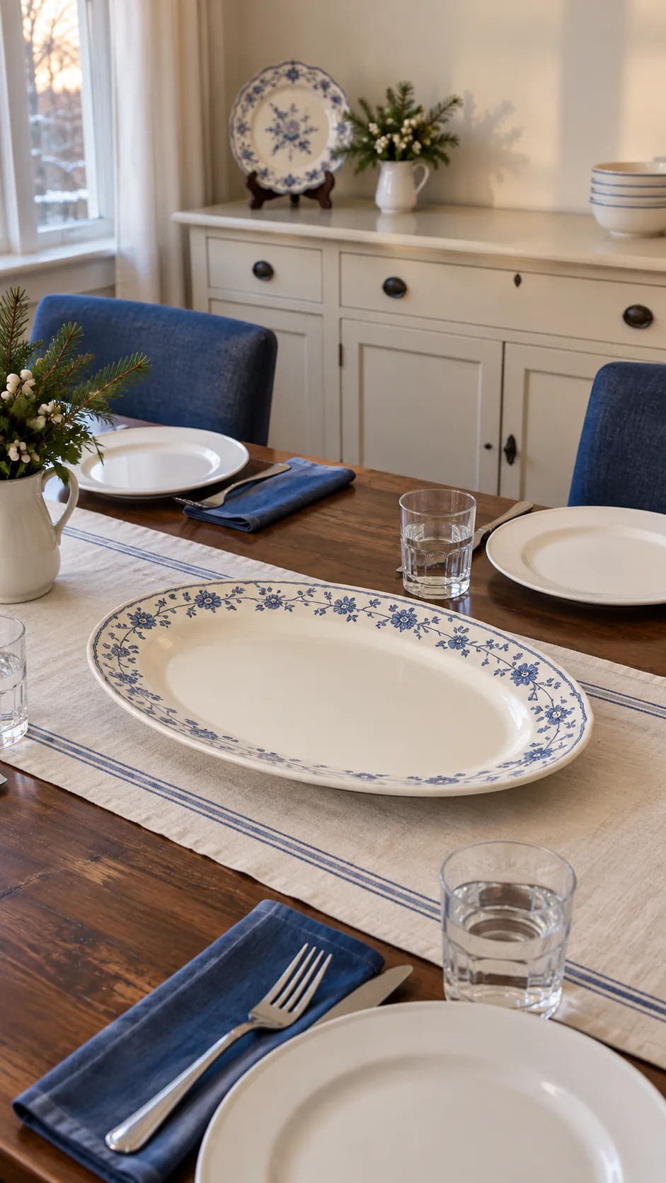 Heirloom pieces used with a practical plan for a Christmas gathering