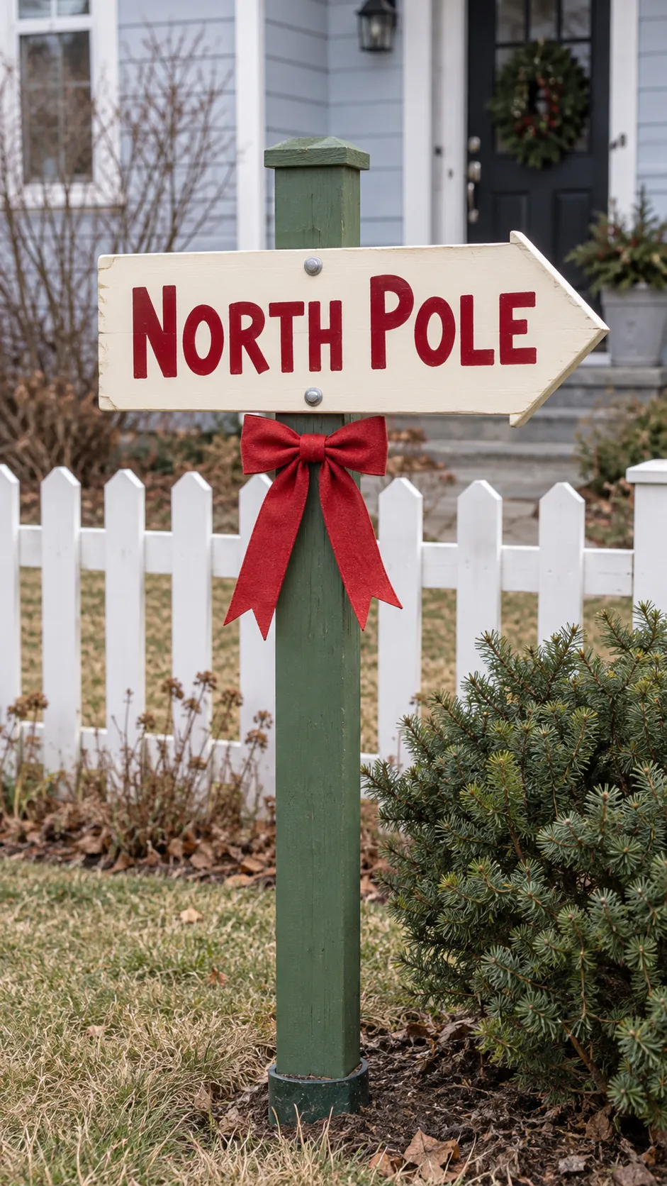 A simple North Pole garden sign as a DIY outdoor Christmas decoration