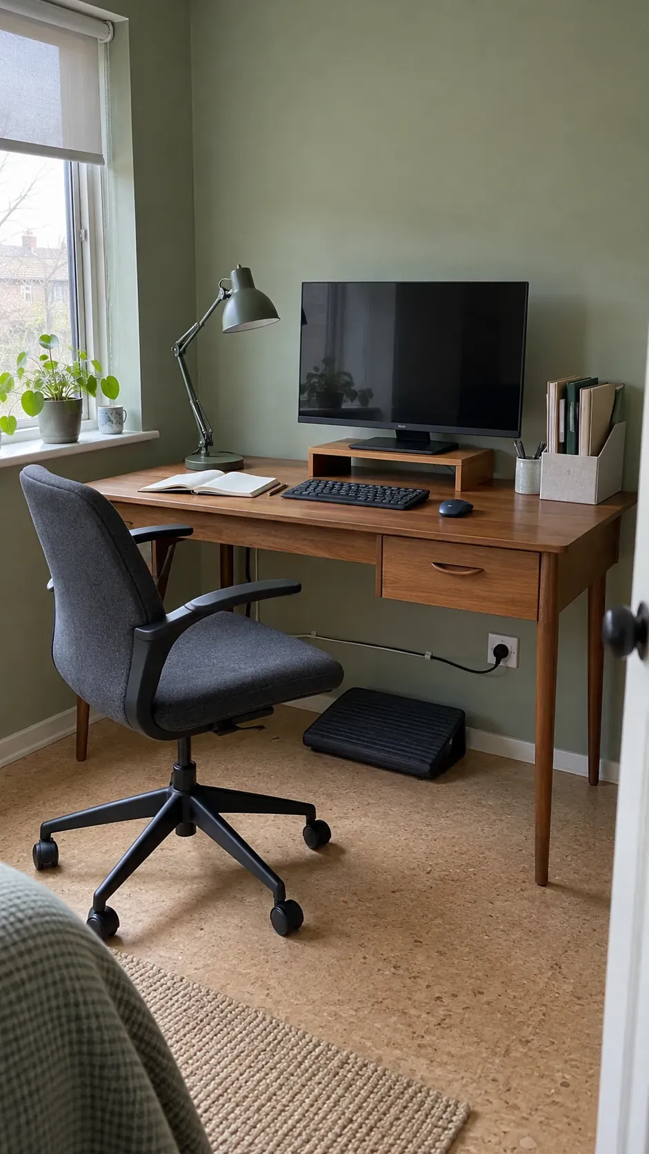 Vintage desk with a practical present day screen inspired by 1950s interior design