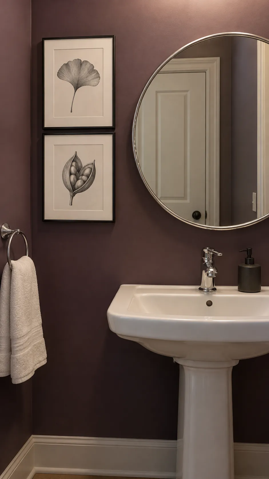 A vertical pair with a shared edge paired with a round powder room mirror