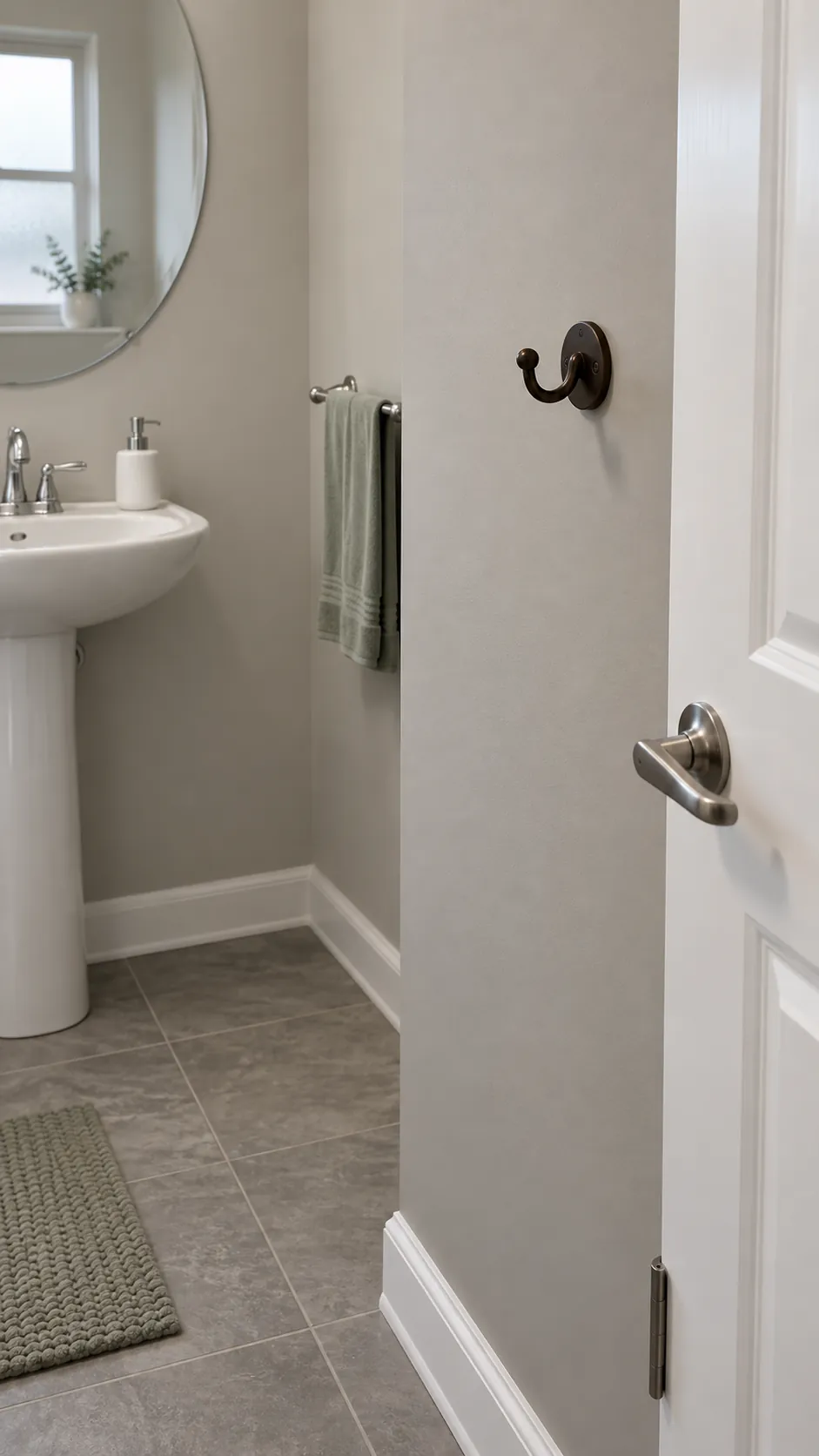 An empty hook for a guest bag in a guest bathroom