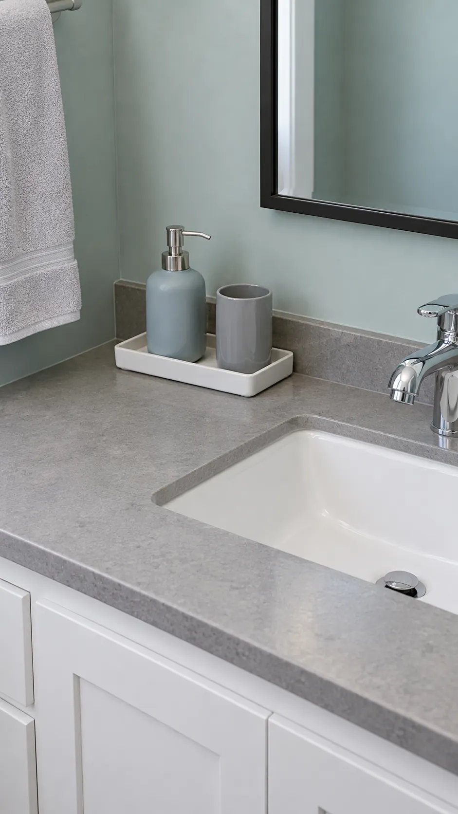 A compact tray leaves cleaning space in a guest bathroom
