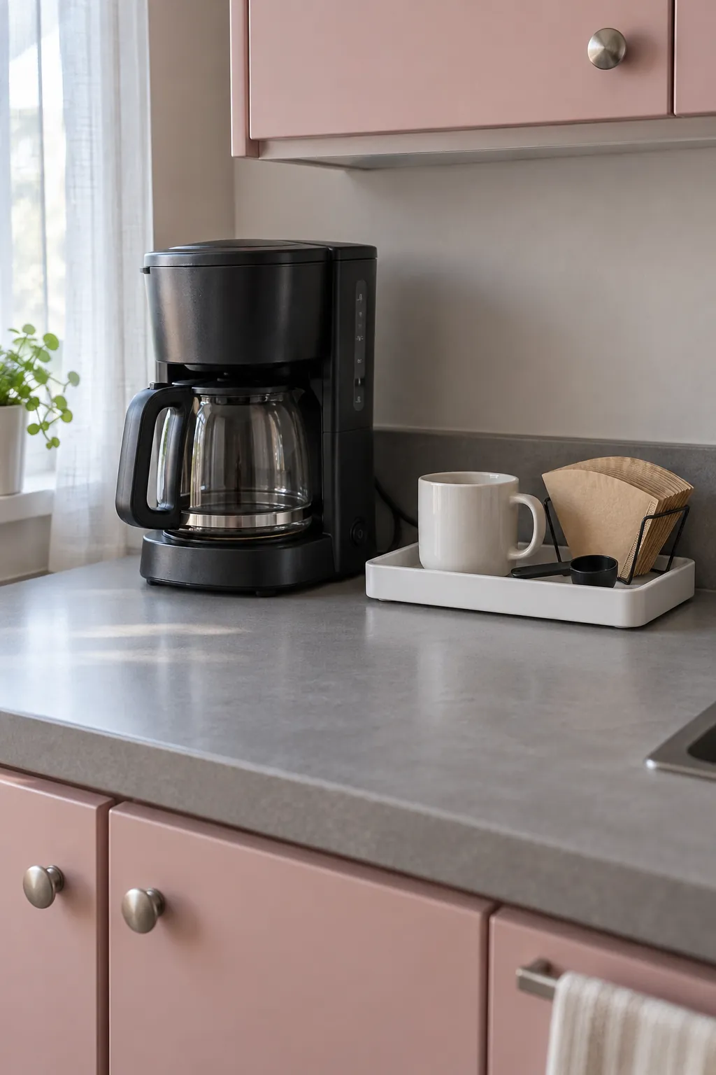 Small coffee accessory tray kept separate from a stable coffee machine