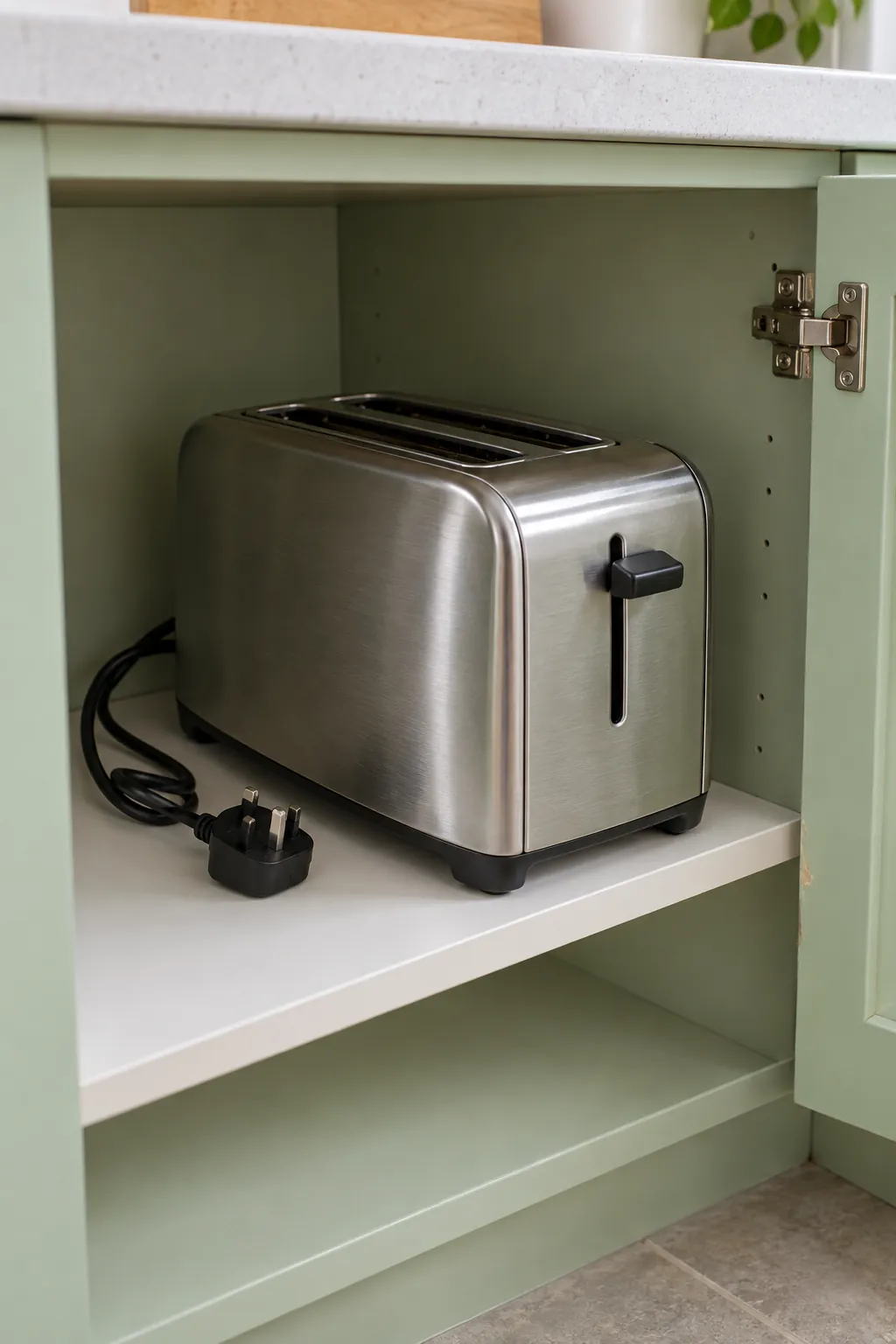 Cool unplugged toaster returning to a clear cupboard position