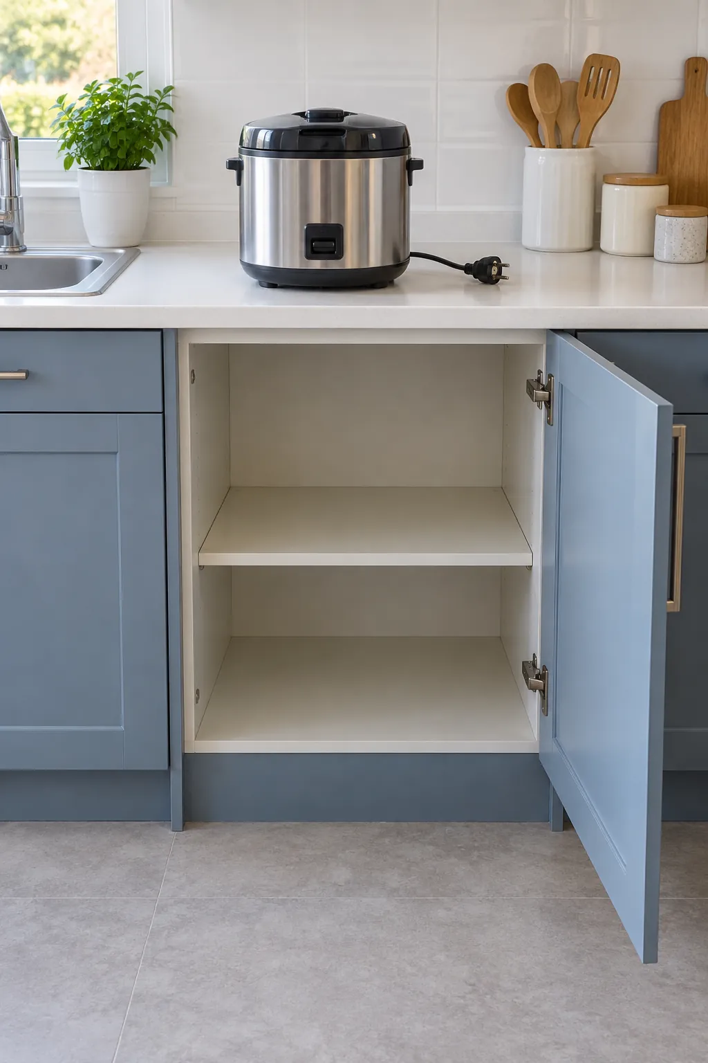 Clear reserved shelf position beneath an appliance cooling on the counter