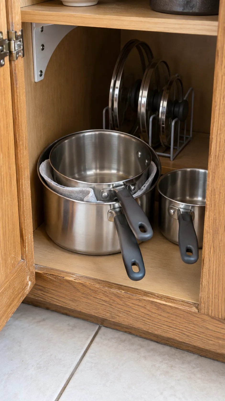 Nested compatible saucepans with protective separators