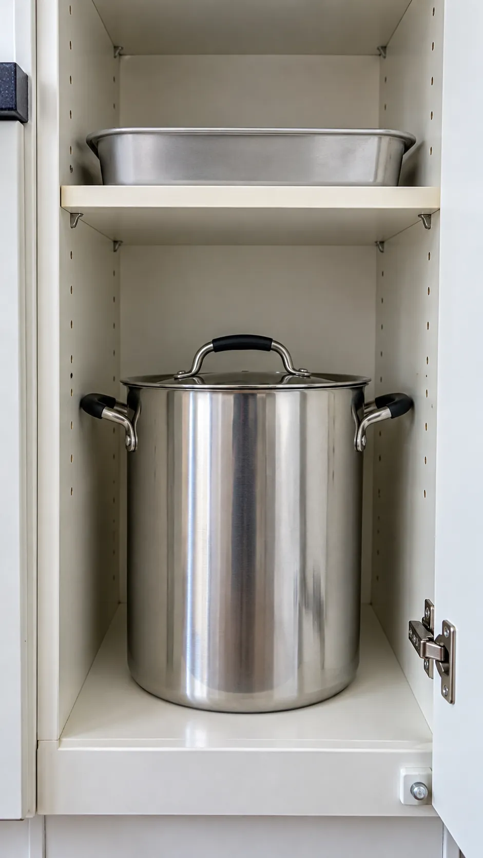 Adjustable shelf raised to fit a tall useful pot