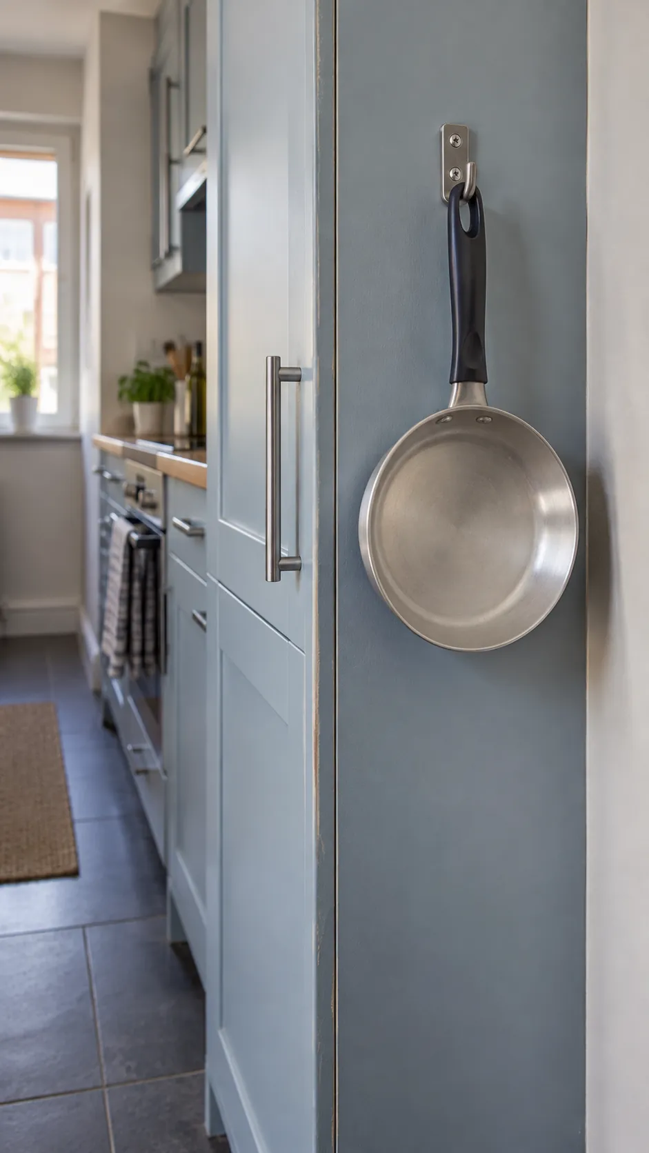One lightweight pan on a suitable cabinet end panel