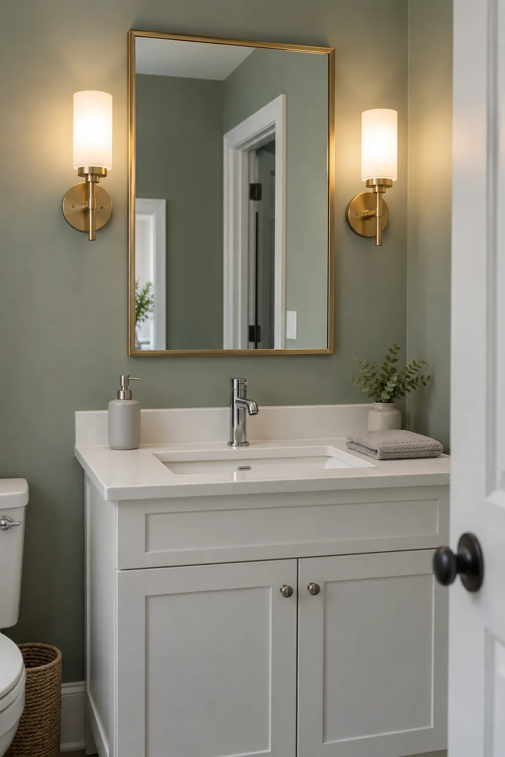 Choose one finish for the lighting group when choosing bathroom sconce finishes