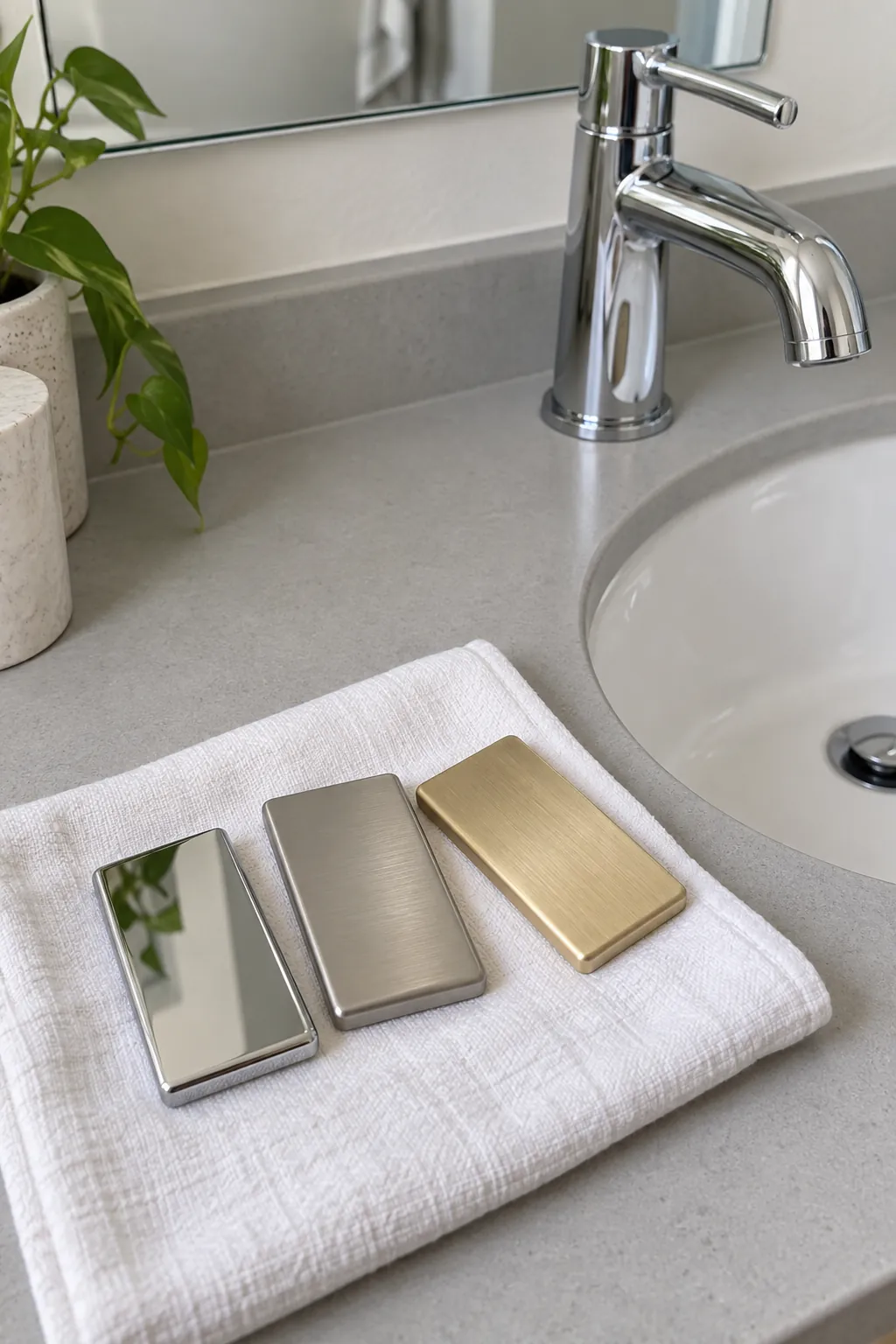 Compare warmth and sheen separately when choosing bathroom sconce finishes