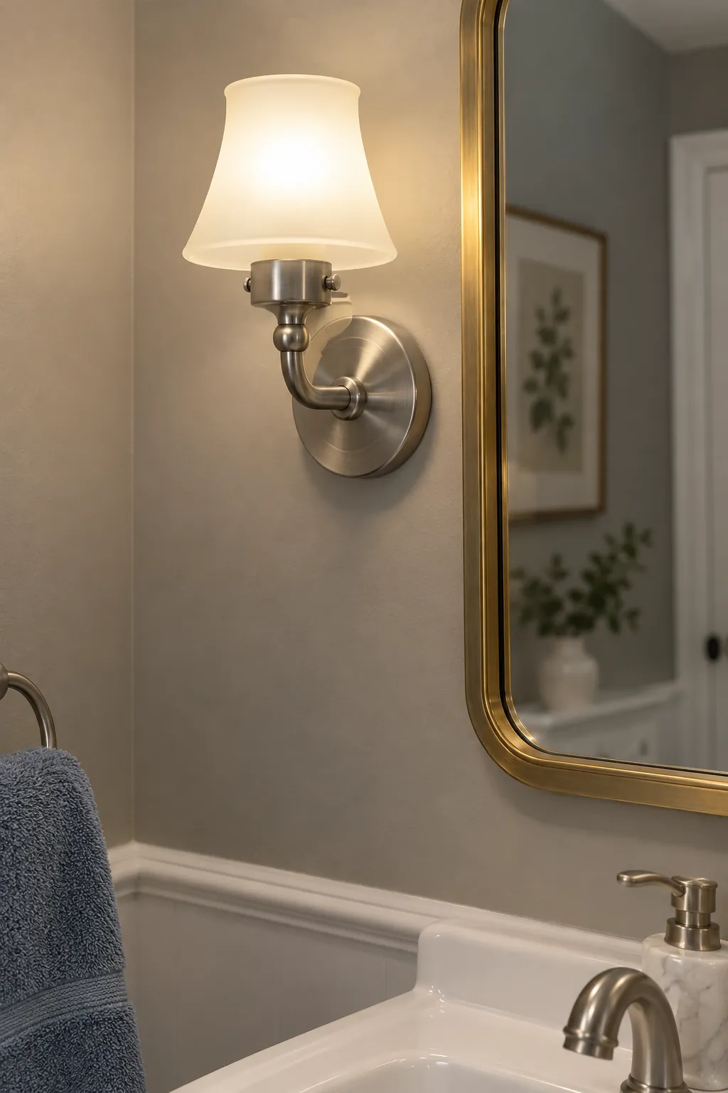 Check the sample under the light you will use when choosing bathroom sconce finishes