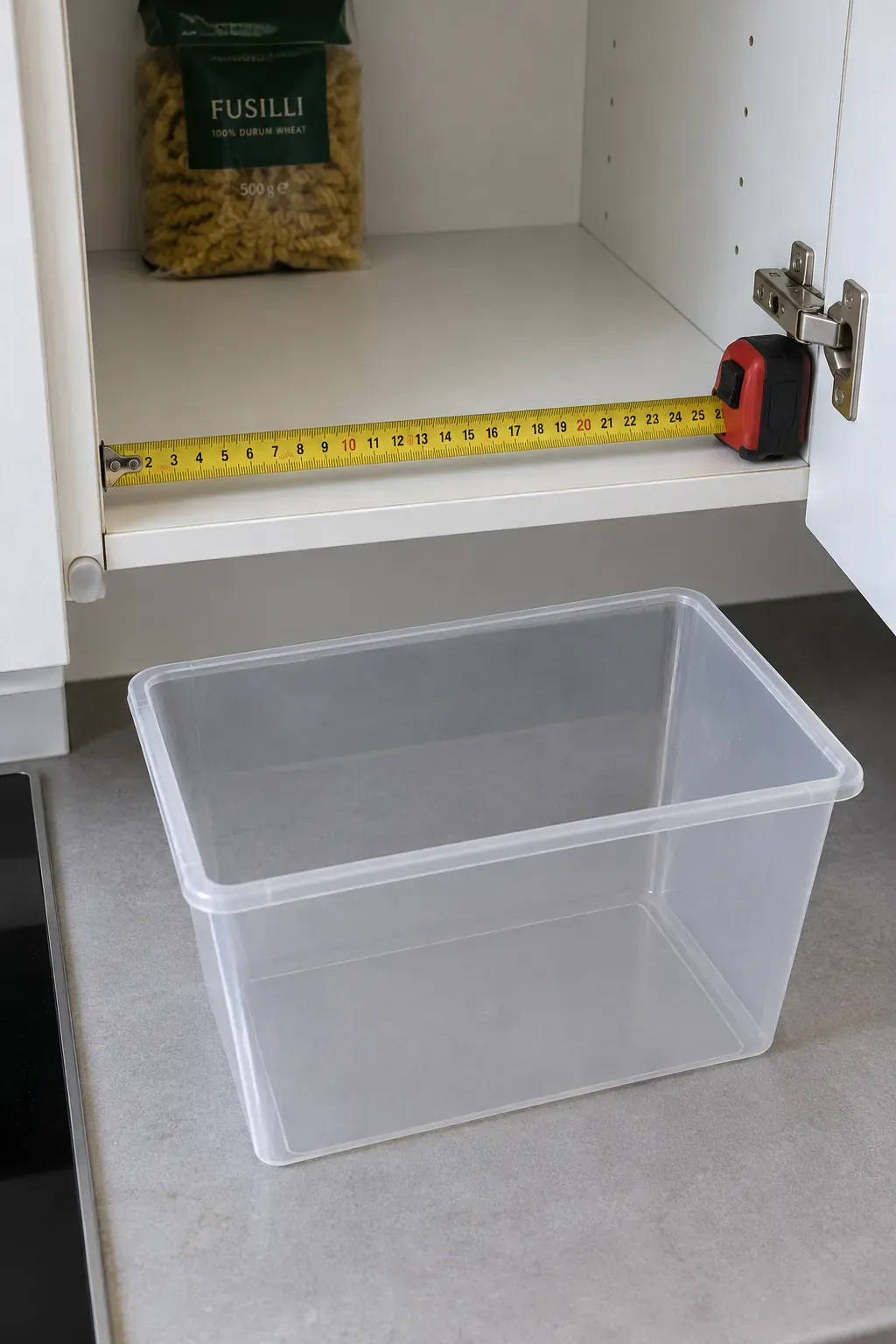 Measure a pantry shelf before choosing organizers