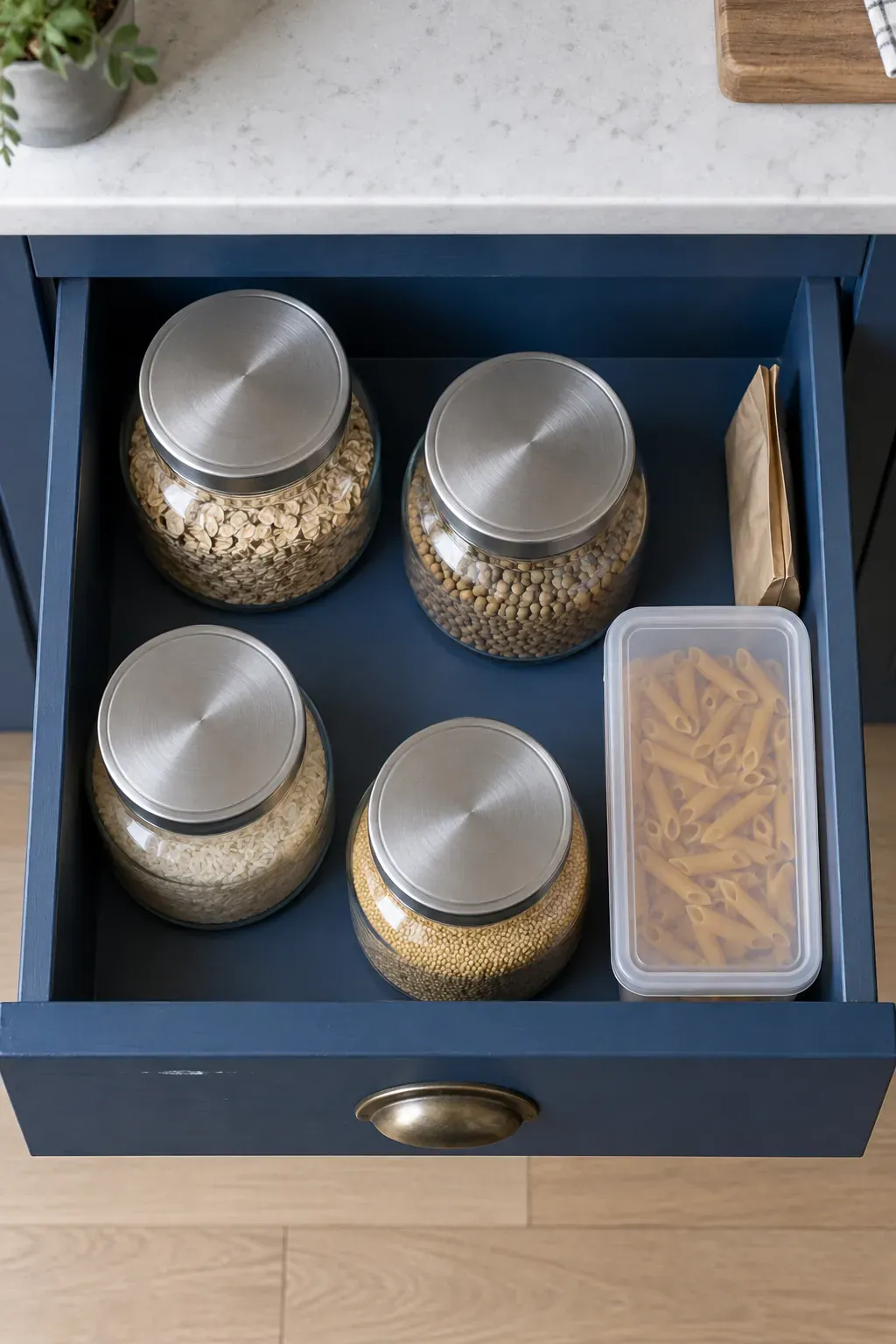 Round jars leave gaps on rectangular shelves