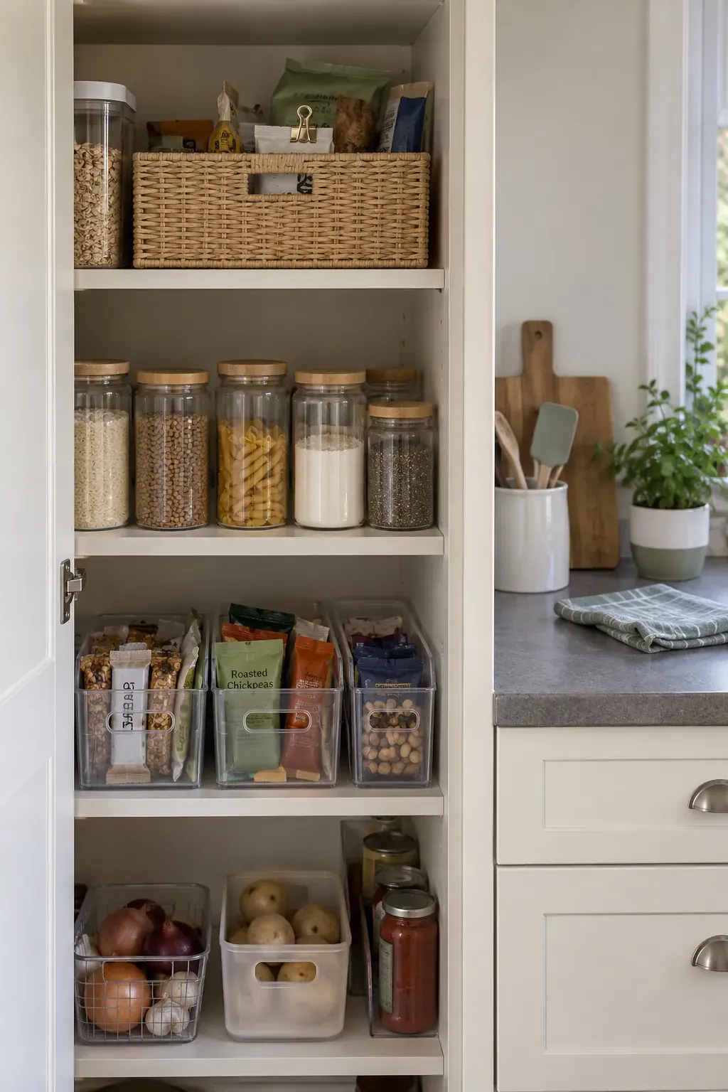 A pantry layout that is simple to return food to