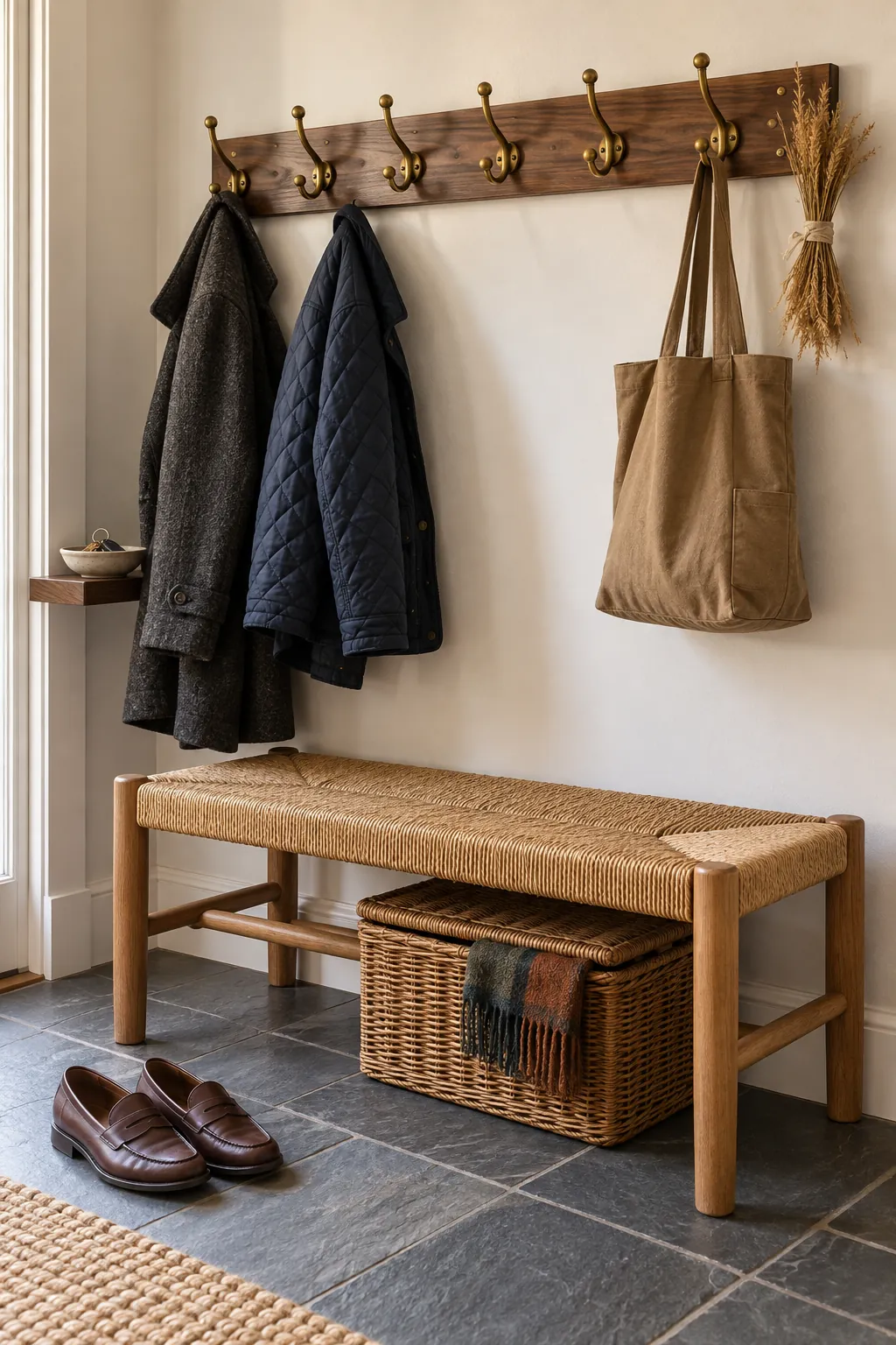 Secure entryway coat hooks with open space for Thanksgiving guests