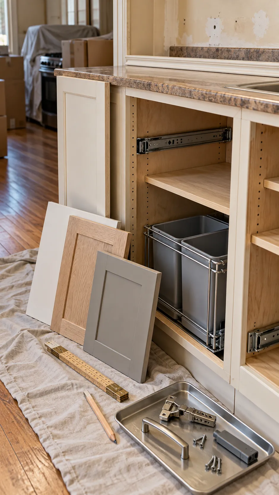 Compact kitchen cabinet samples and measured elevation for cost planning