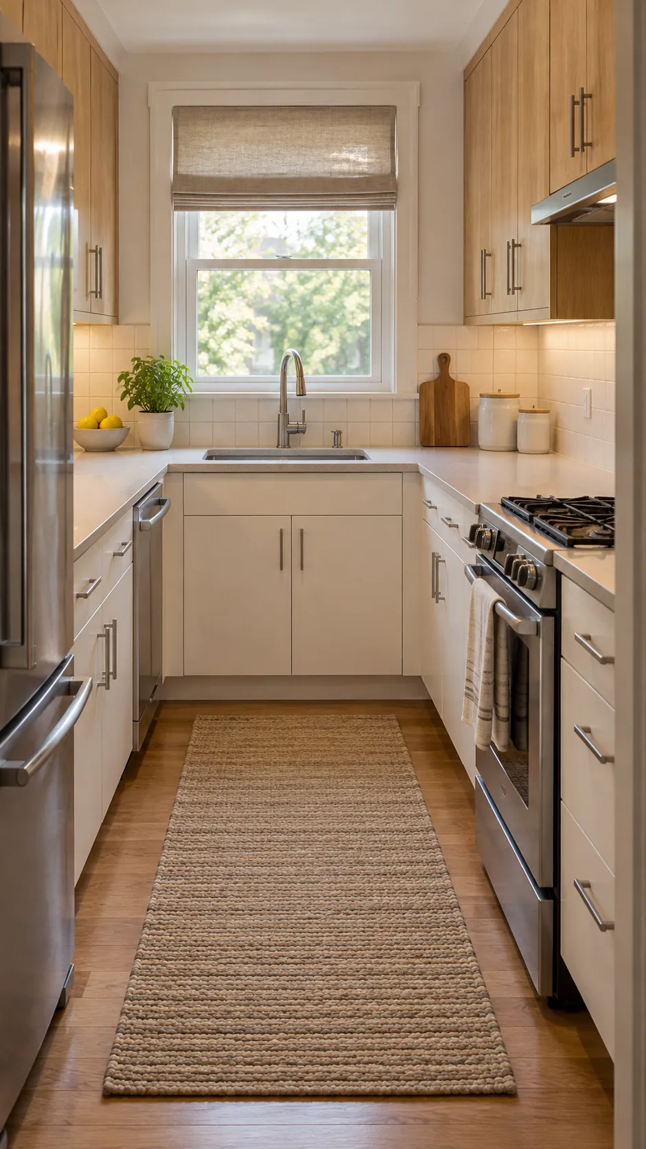 Bright small kitchen with practical budget friendly finishes