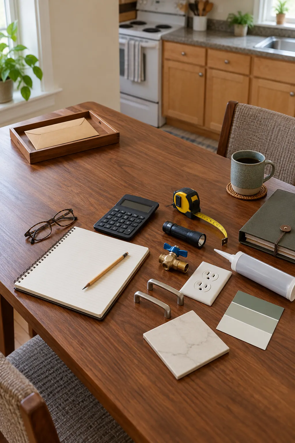Kitchen refresh materials arranged beside a protected cash reserve plan