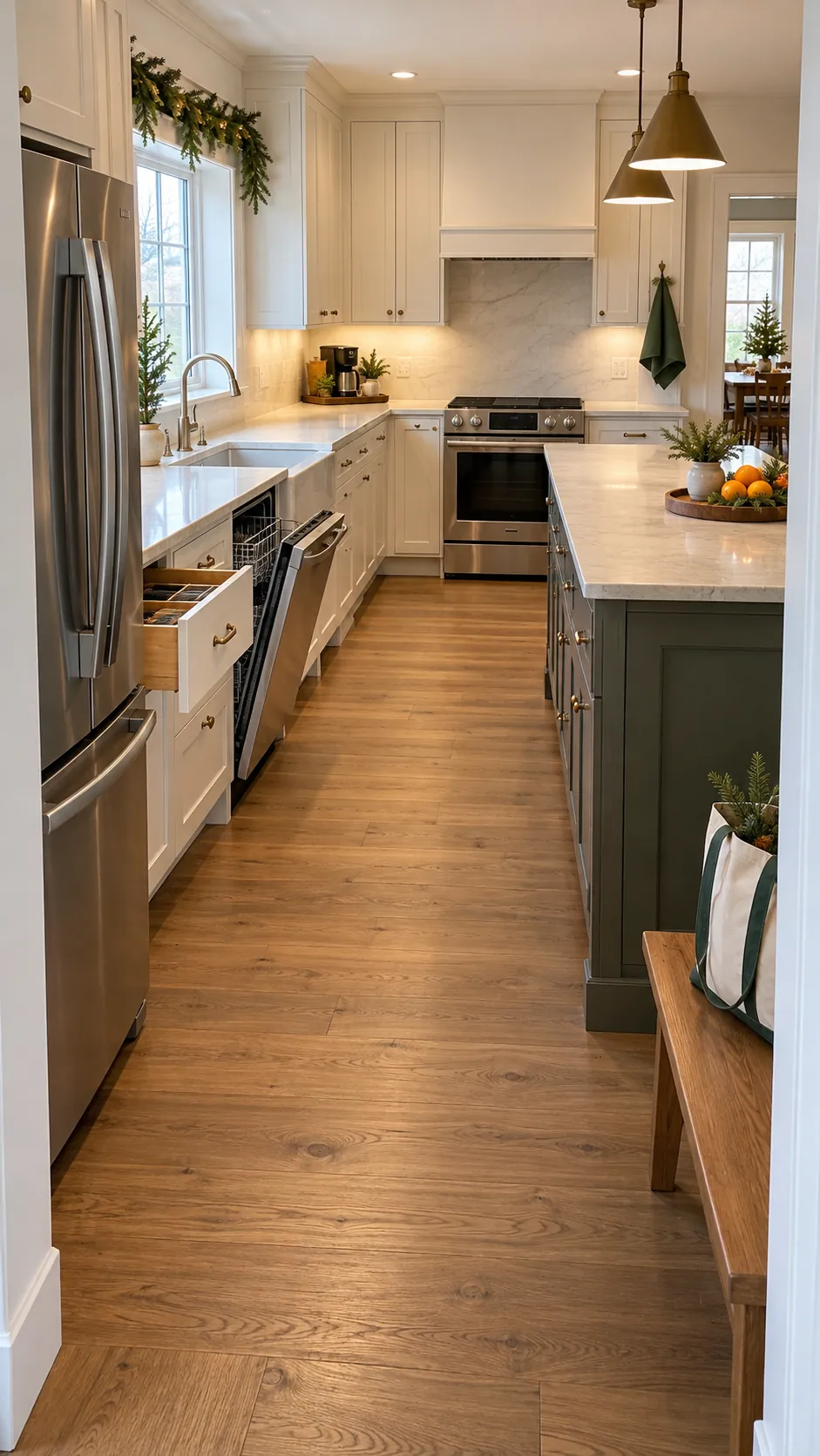 Uncluttered holiday kitchen ready for cooking and hosting