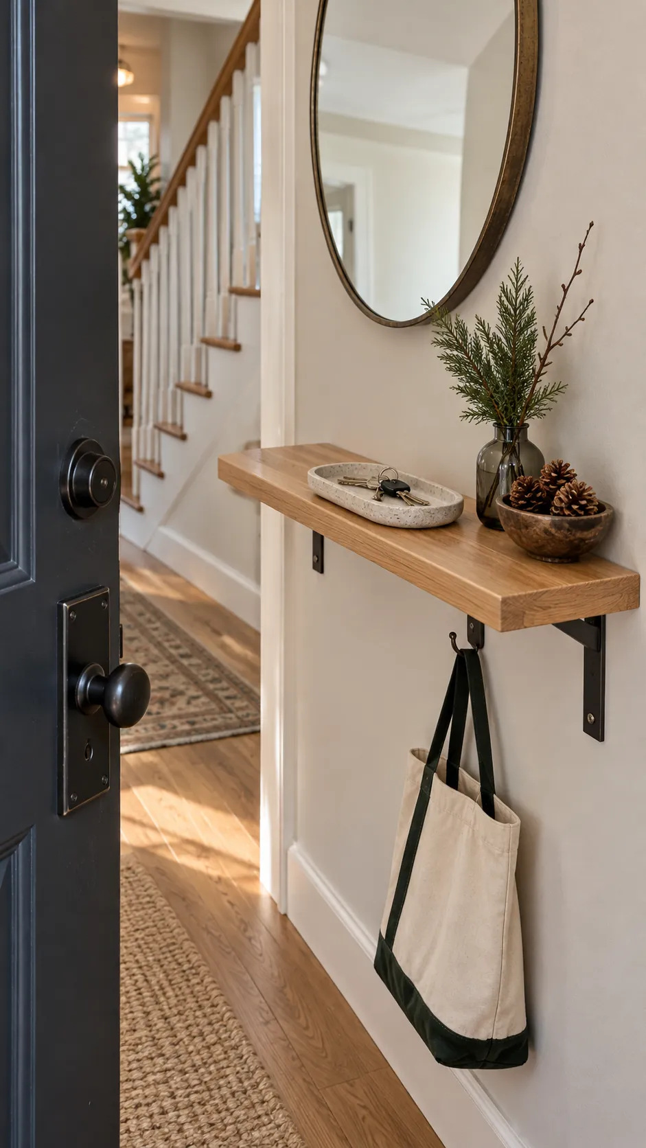 Slim Christmas entryway console with a practical key tray