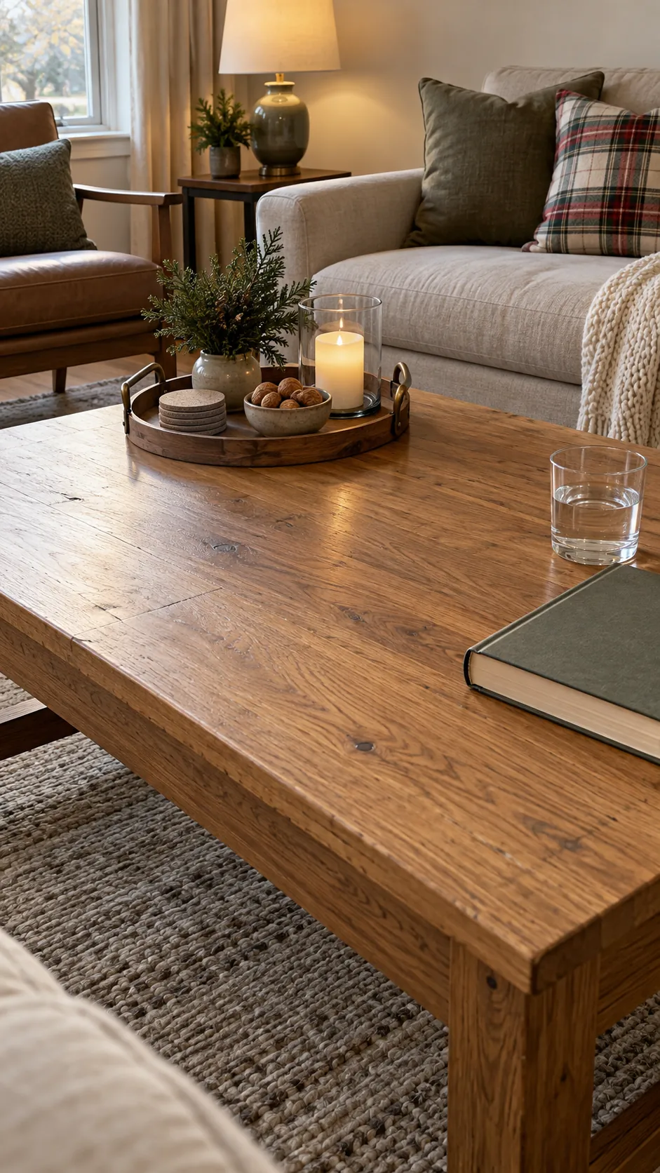 Flexible Christmas coffee table with a small movable greenery tray