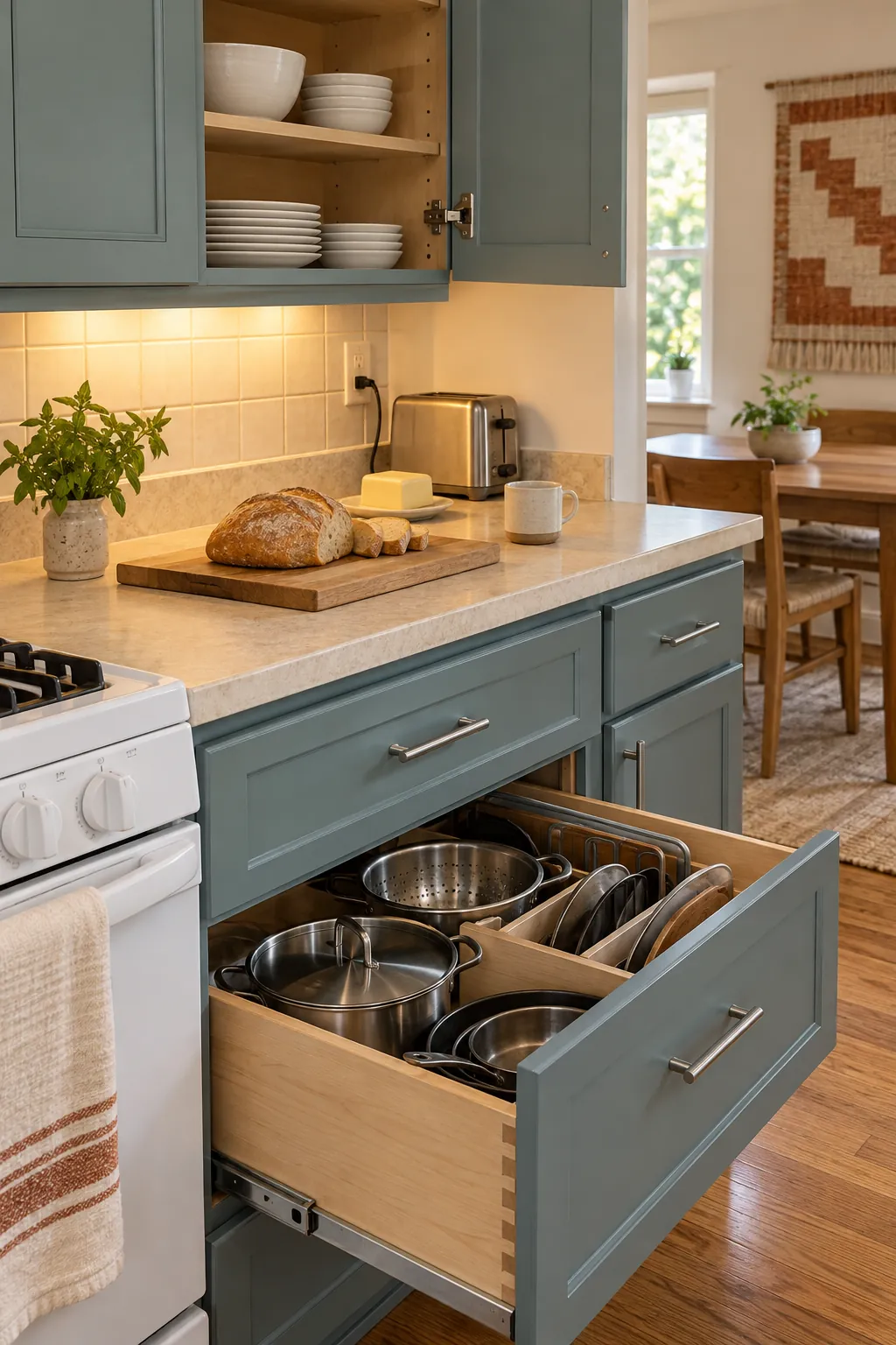 Finished affordable kitchen cabinet makeover with improved storage and durable finish