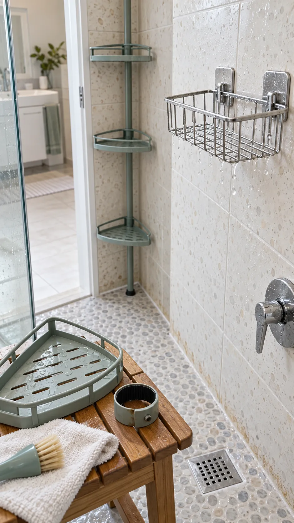 Rust resistant shower organizers drying with open drainage and clean joints