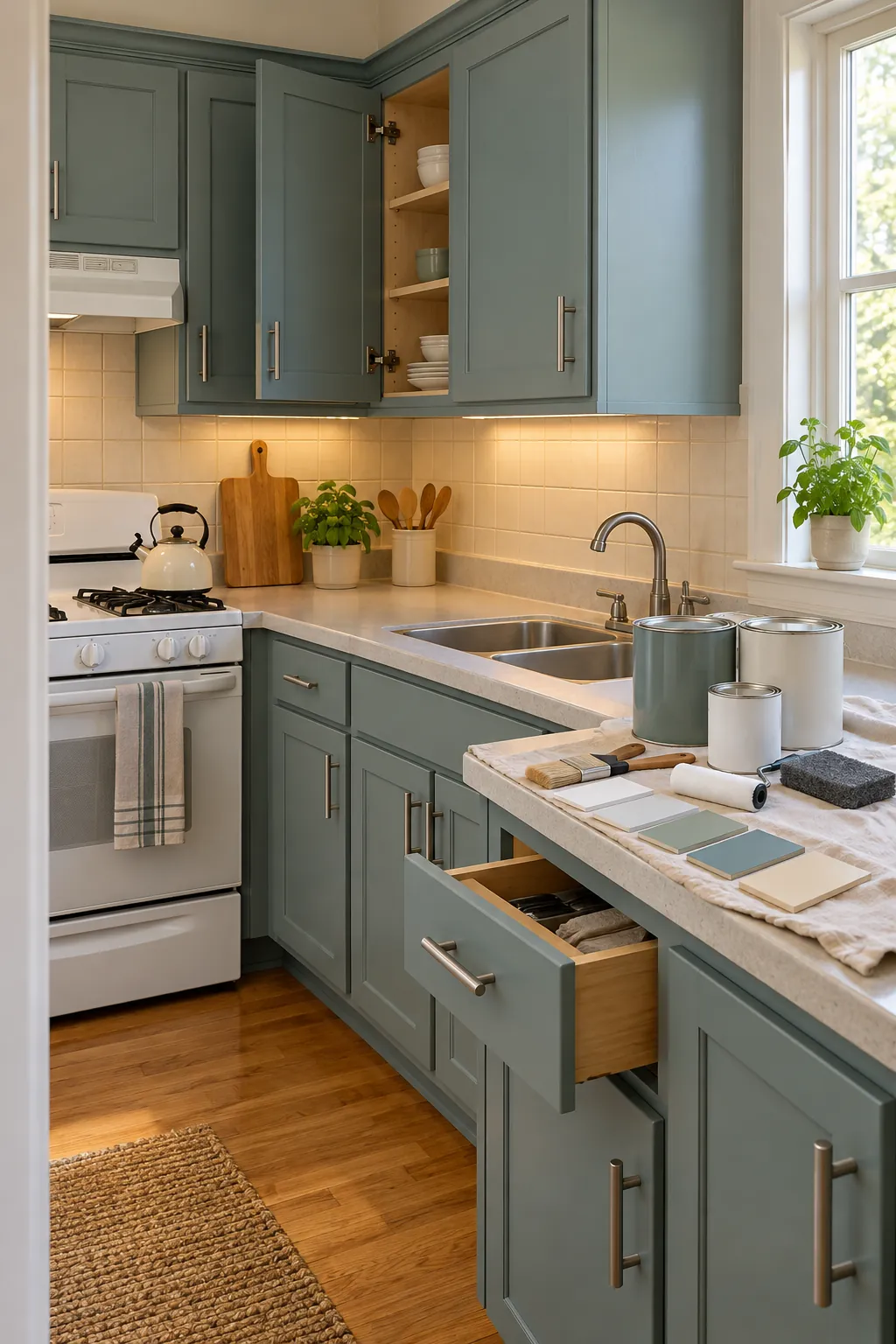 Smooth painted kitchen cabinets with waterborne enamel supplies