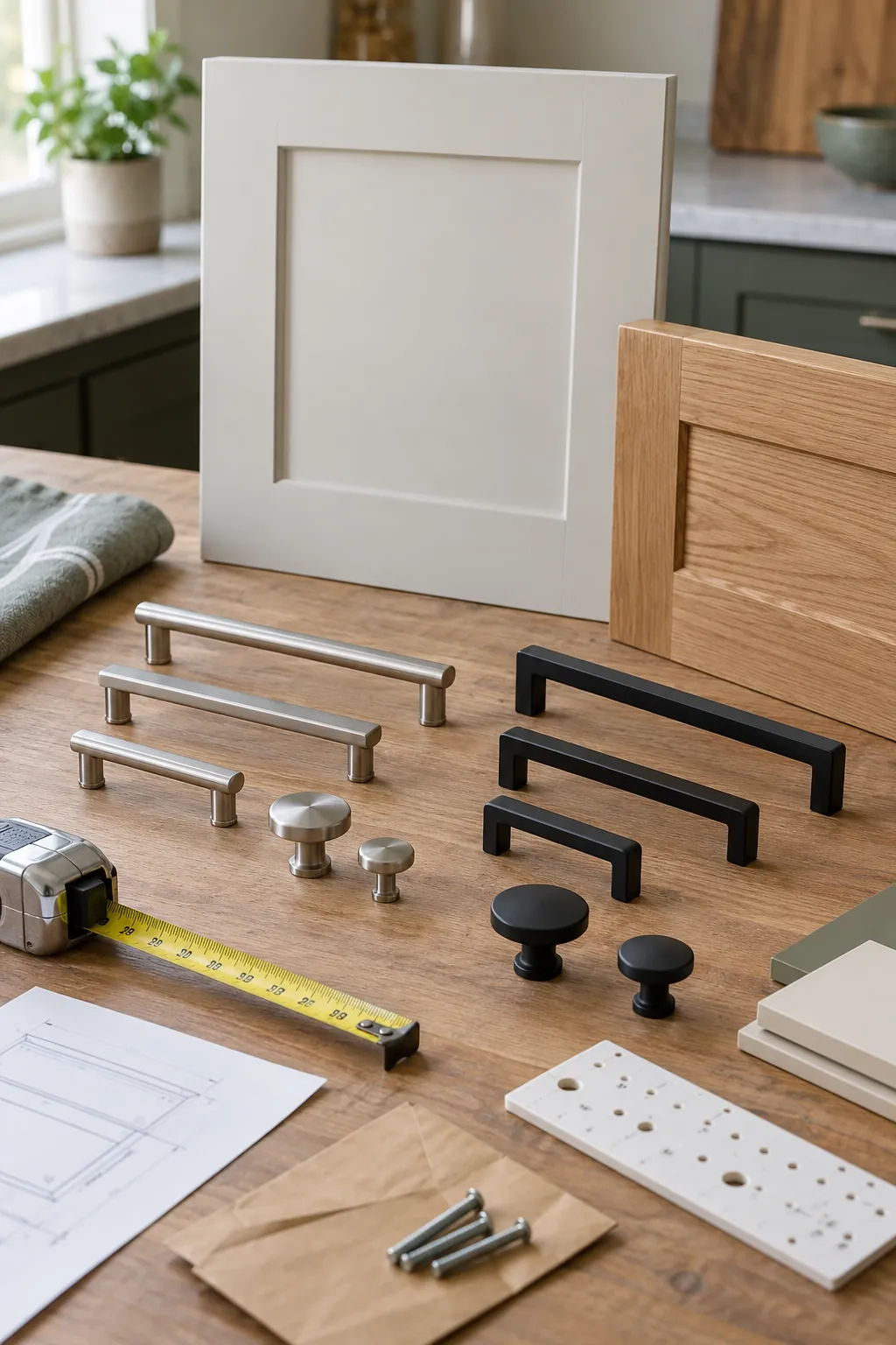 Budget kitchen cabinet hardware in brushed nickel and matte black finishes