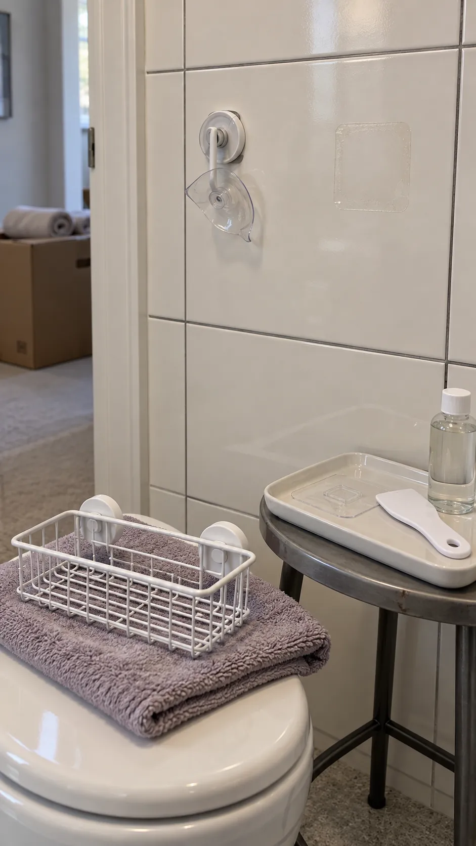 Careful removal of a bathroom shelf mount from intact tile