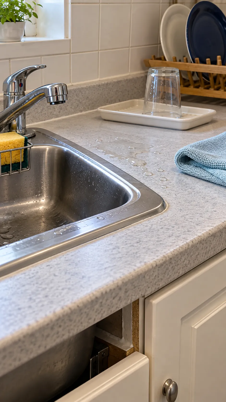Sealed laminate countertop edge and sink cutout in daily use