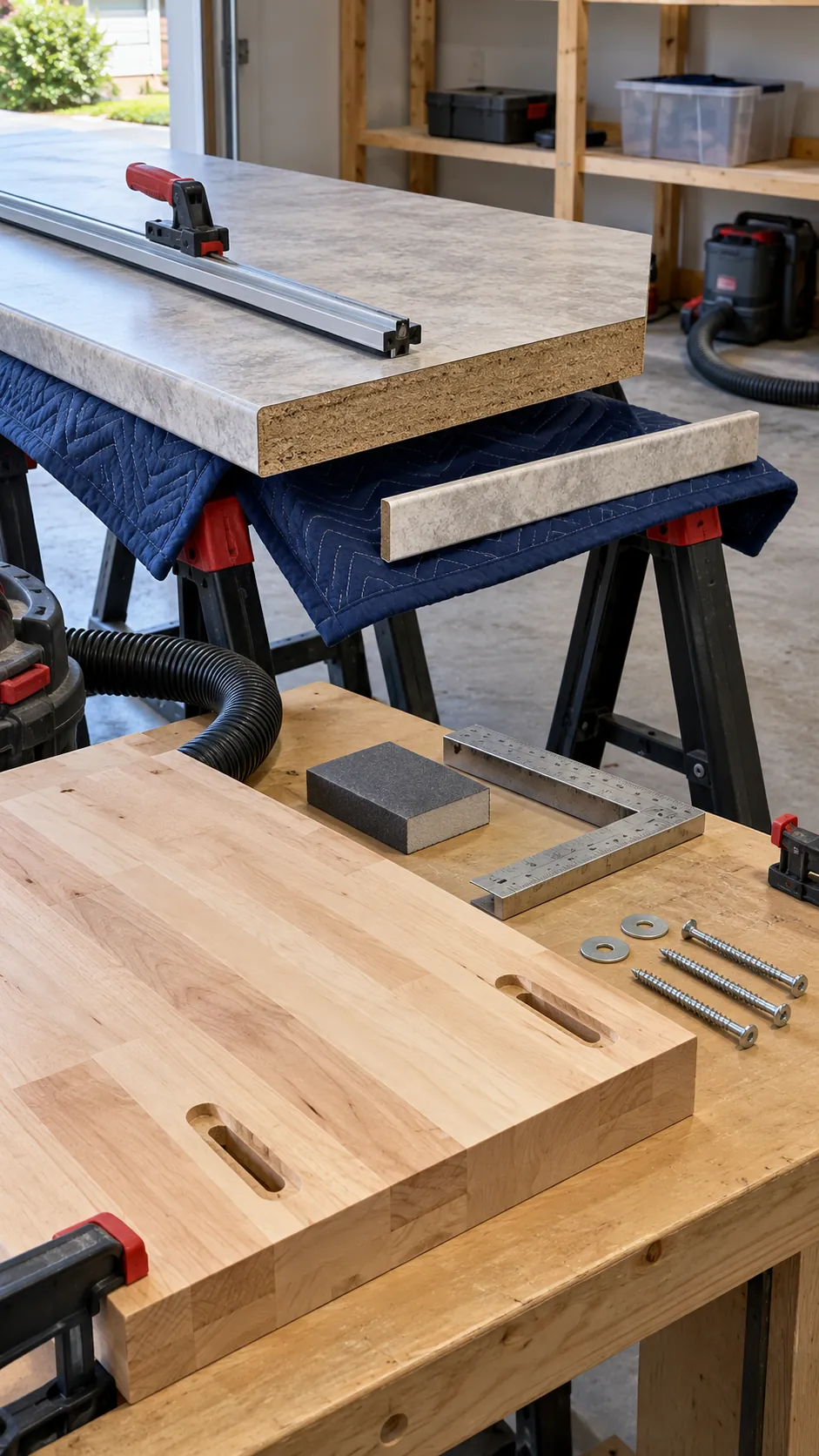 Laminate seam and butcher block edge prepared for DIY installation