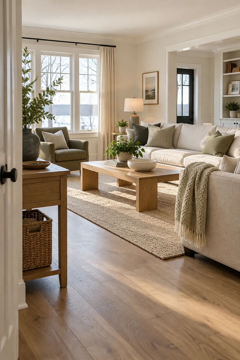 Bright calm living room after a practical New Year home refresh