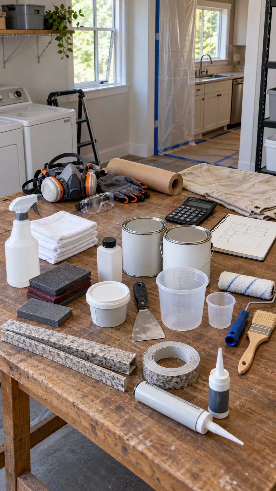 Countertop overlay materials organized for a complete cost estimate