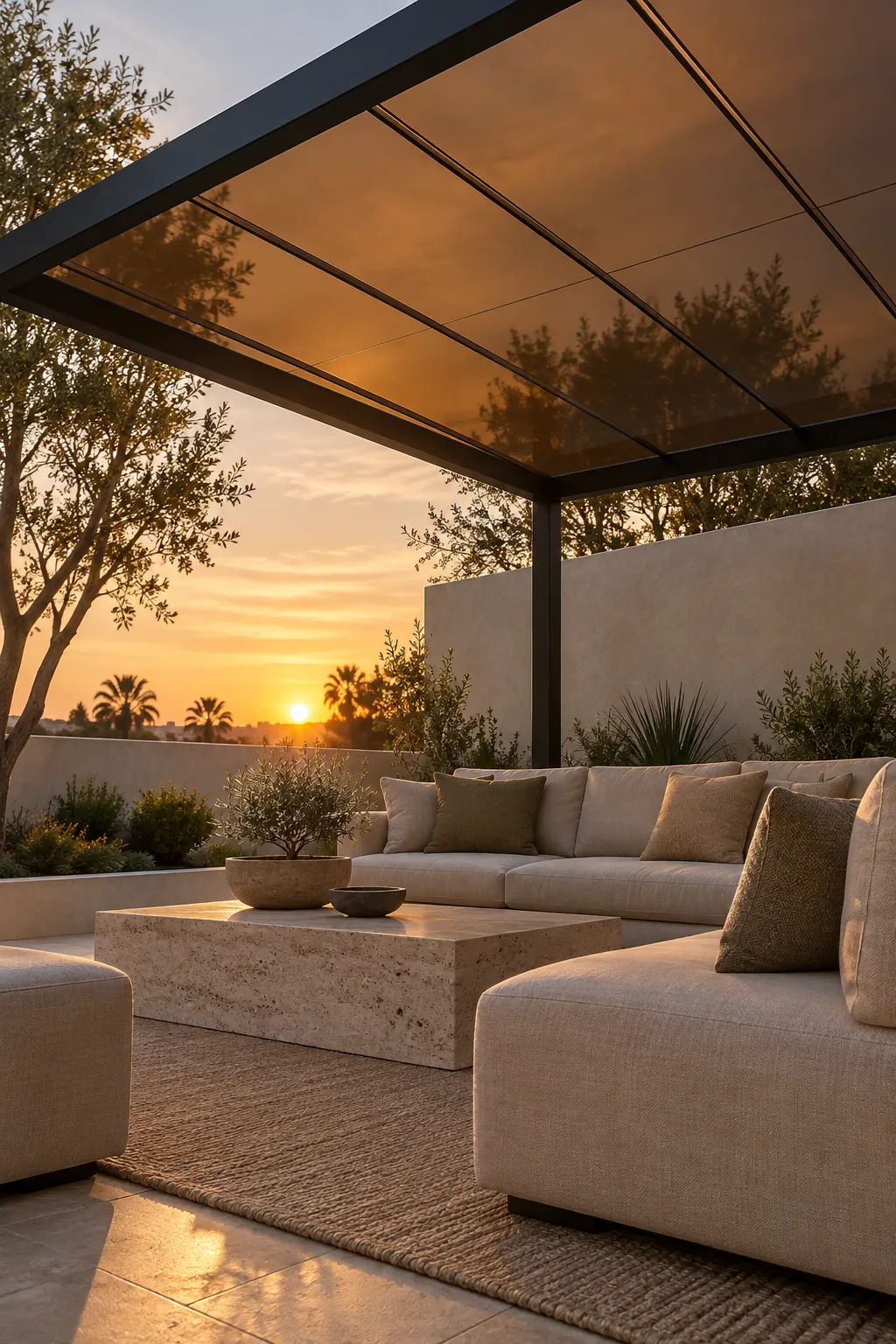 Pergola roof made with bronze tinted polycarbonate