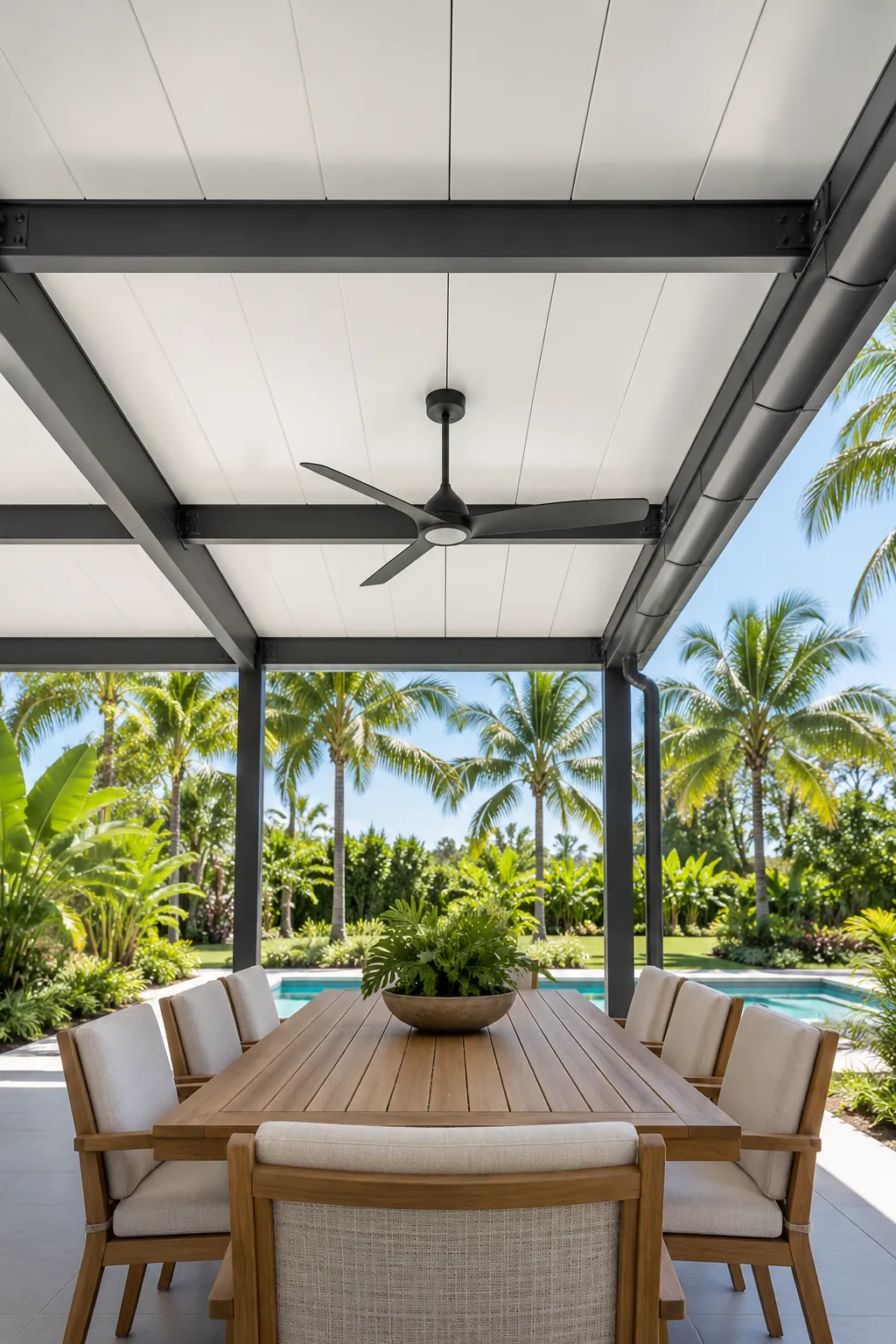 Covered pergola using insulated patio roof panels