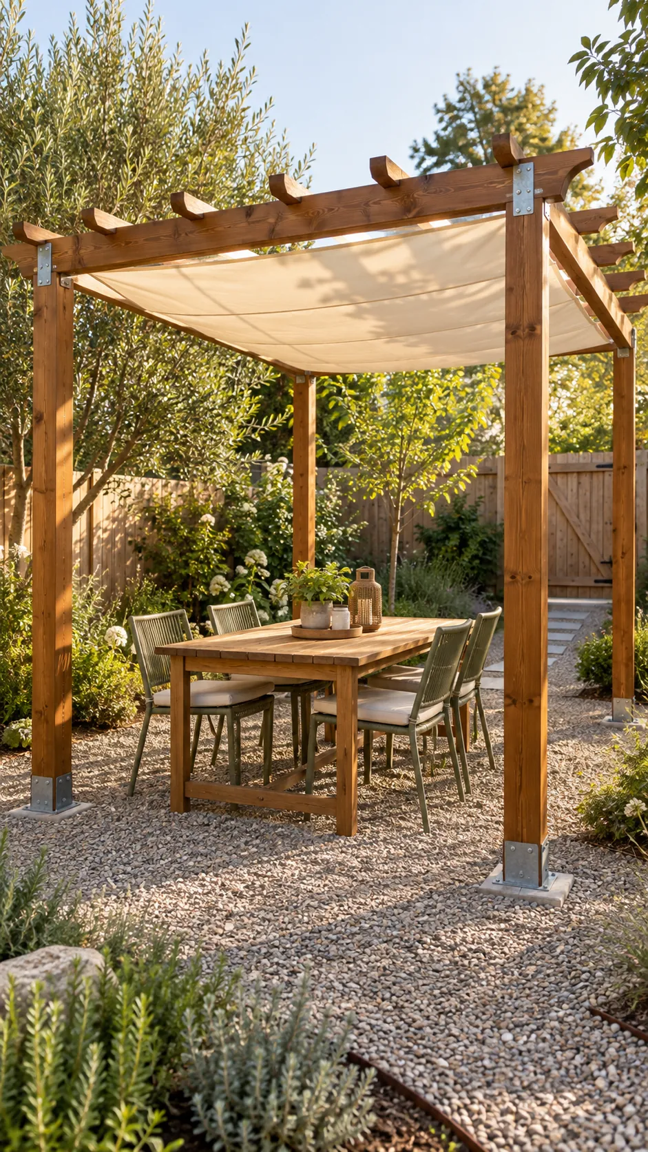 Affordable compact pergola with a removable shade canopy