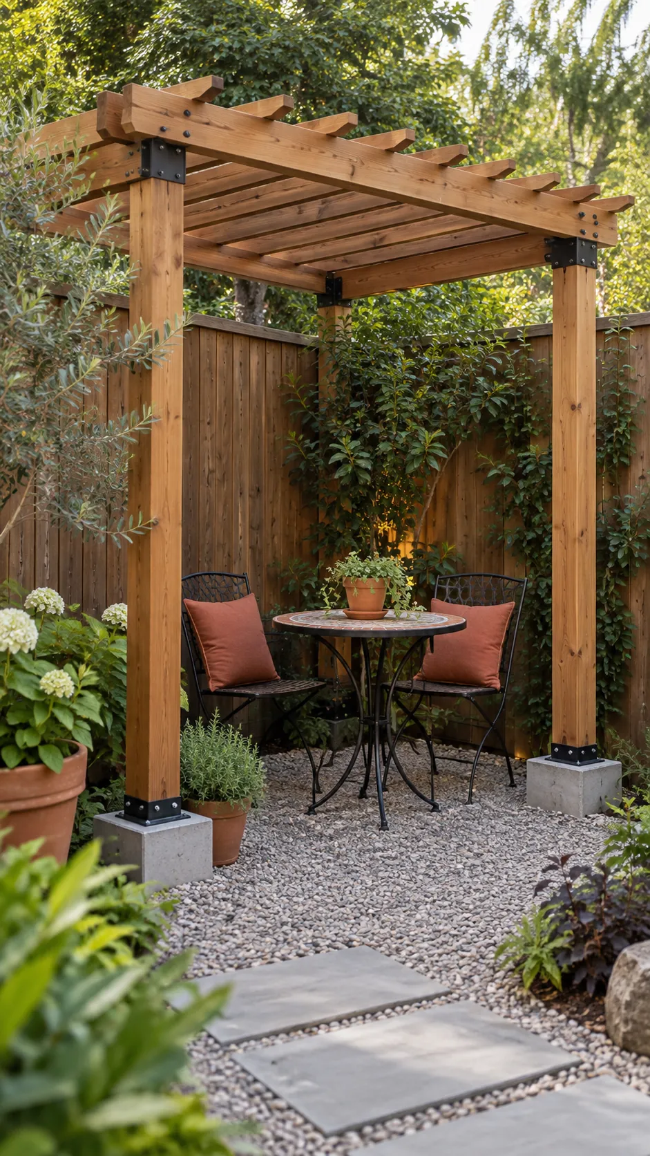 Compact Corner Pergola in a practical backyard