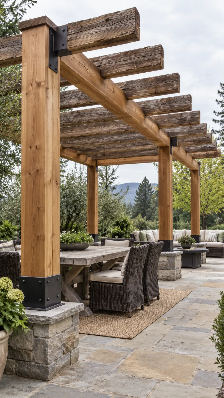 Reclaimed Timber Accent Beams in a practical backyard
