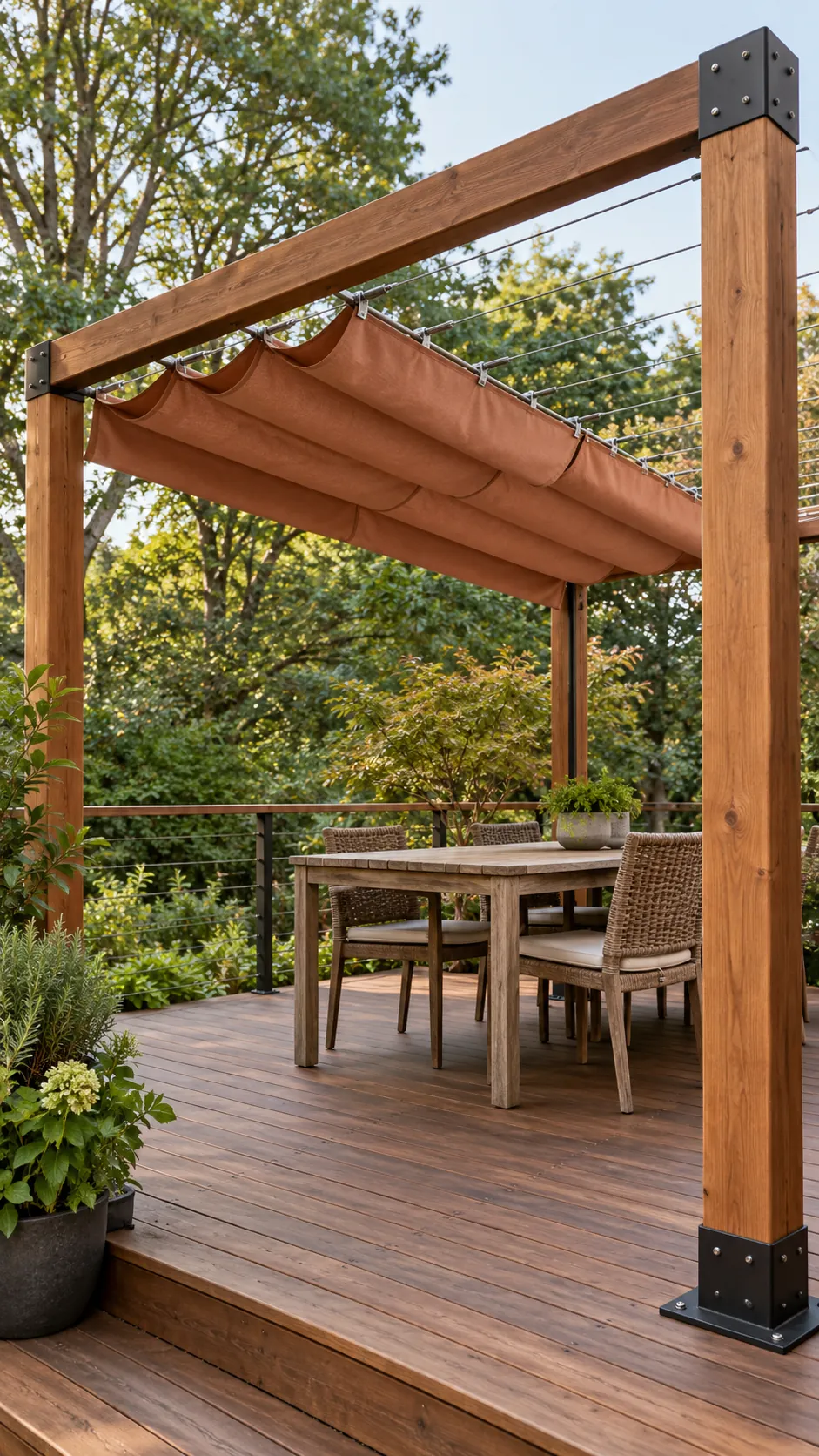 Retractable Wire Canopy in a practical backyard