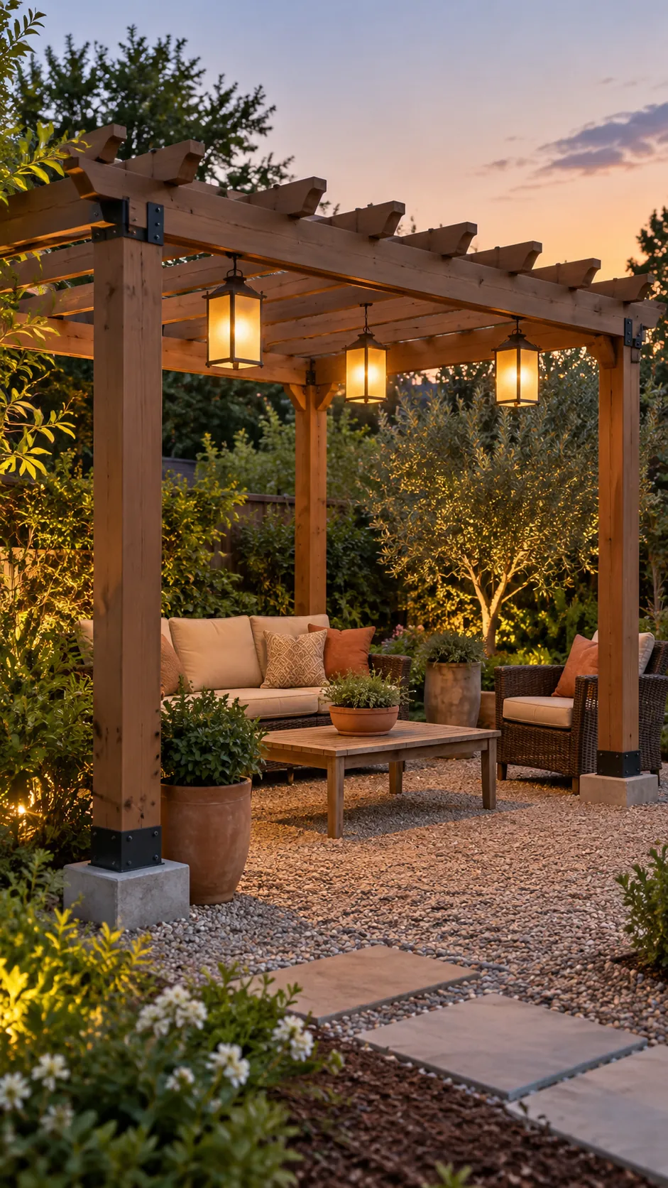 Solar Lantern Pergola in a practical backyard