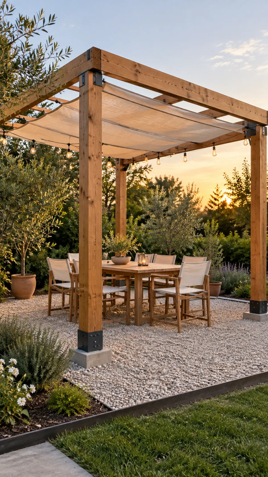 Gravel Floor Pergola in a practical backyard