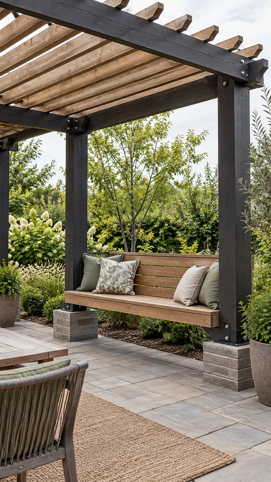 Bench Integrated Between Posts in a practical backyard