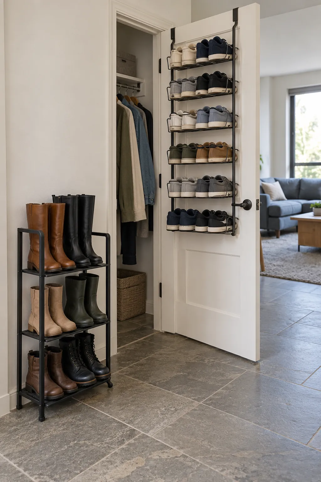 Practical shoe rack choice for a compact apartment entry