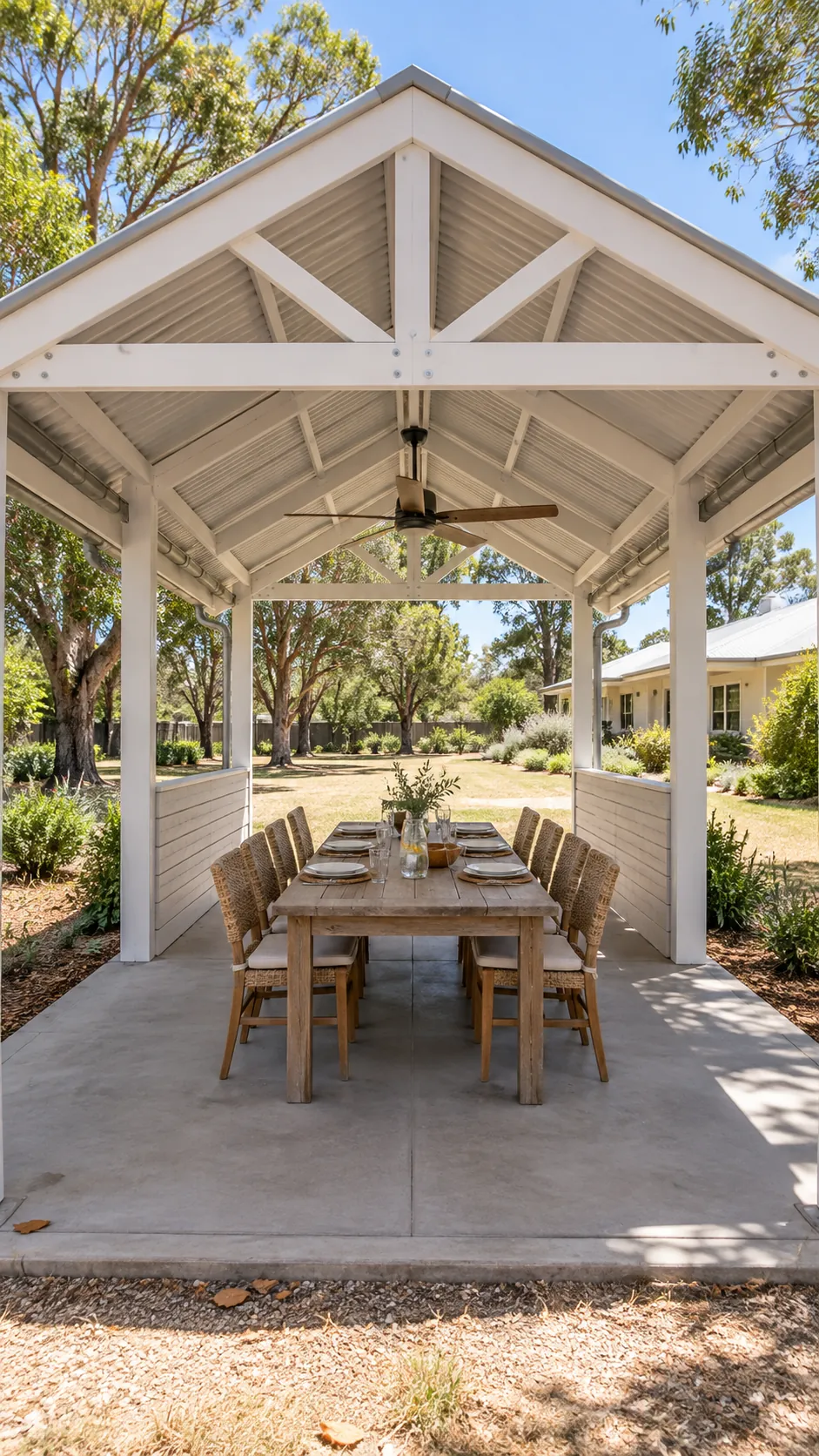 Gabled pergola roof with partial open end walls
