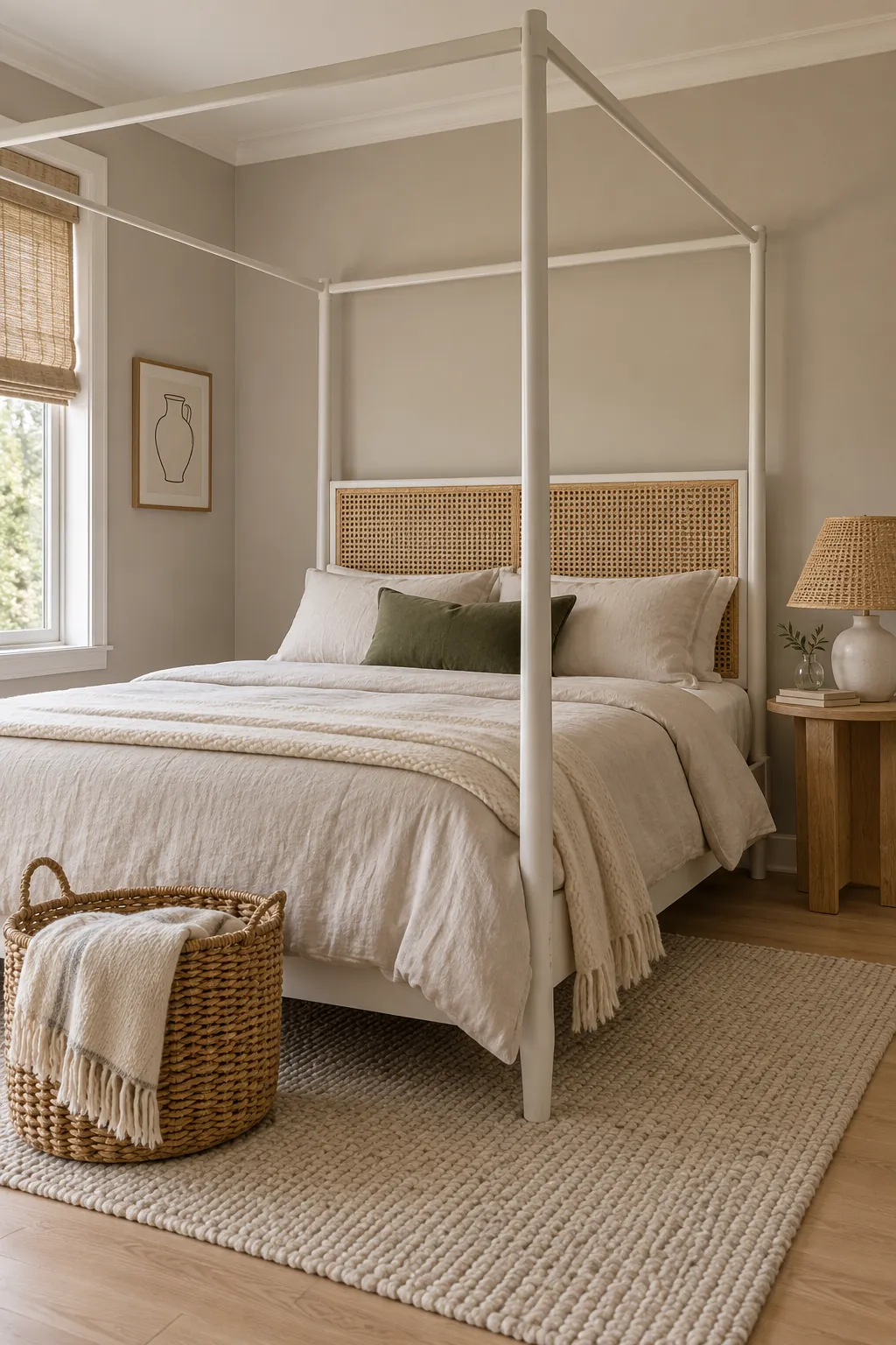 Canopy bedroom decor centered on one calm focal idea