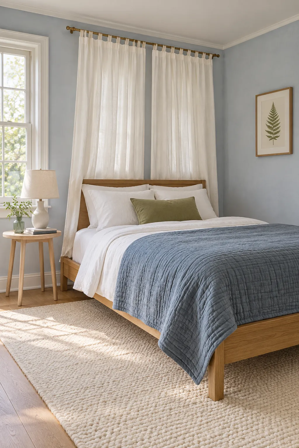 Soft linen headboard canopy with open bed sides