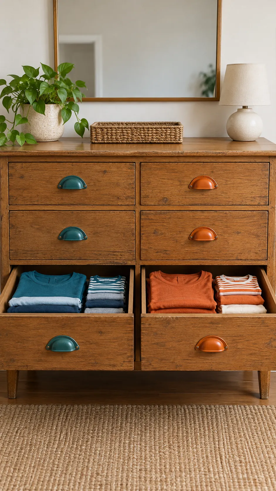 Shared dresser with clear separate drawer assignments for two kids