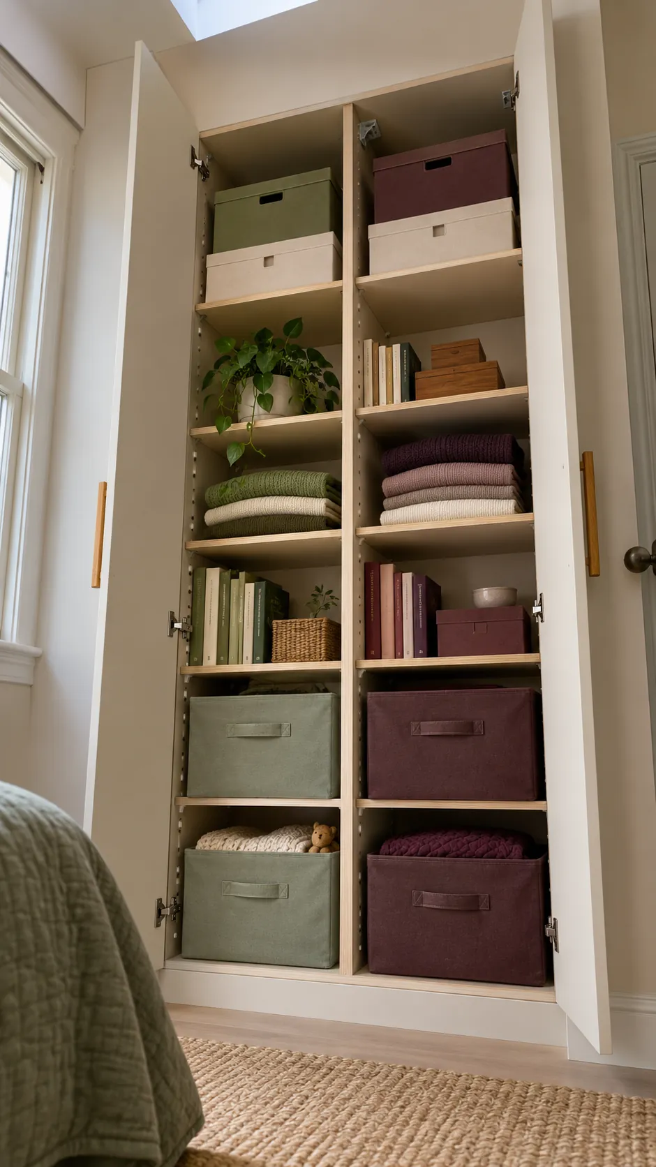 Tall cabinet divided into two vertical kids storage columns