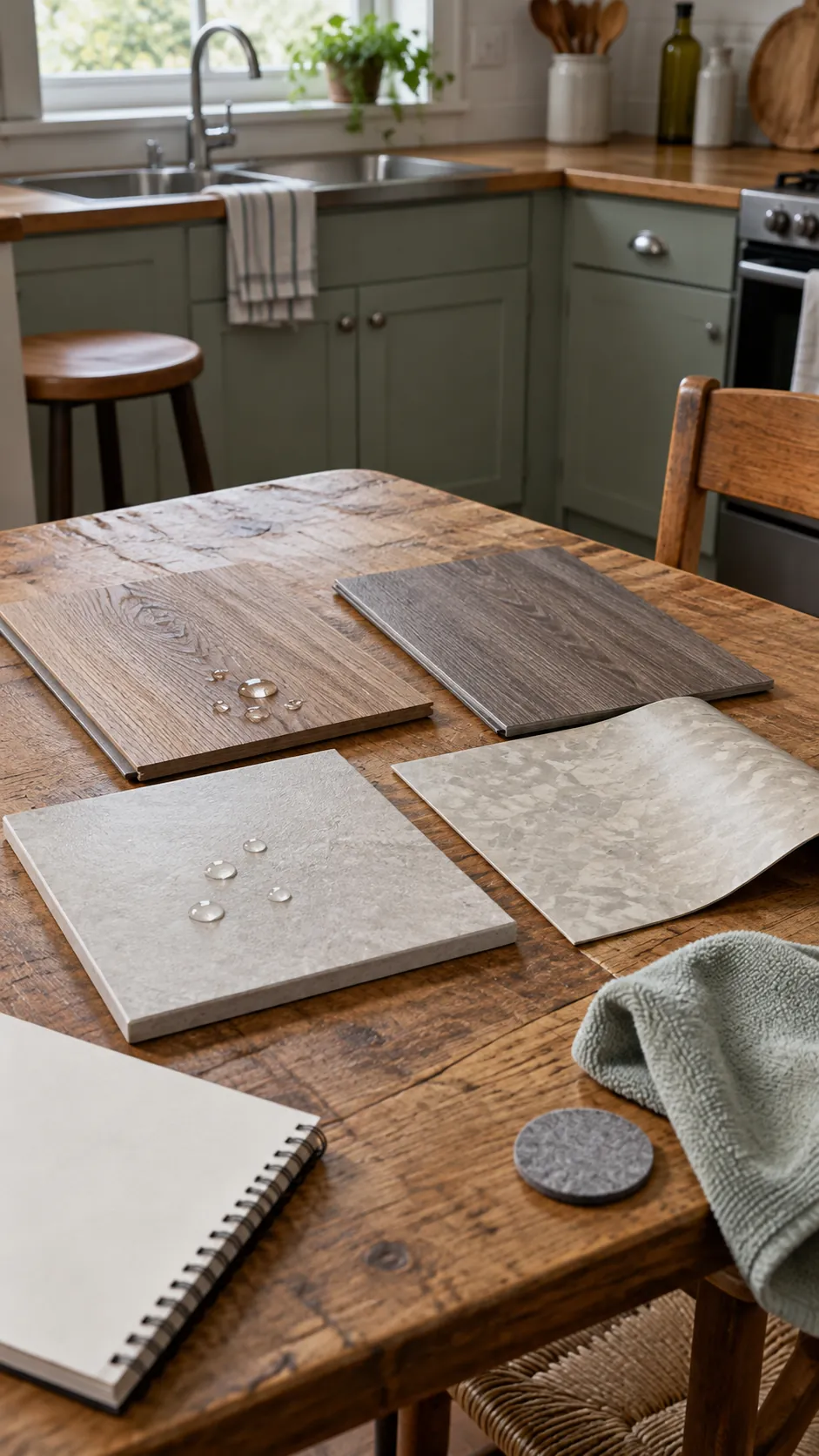 Budget kitchen flooring samples compared for water resistance and everyday wear